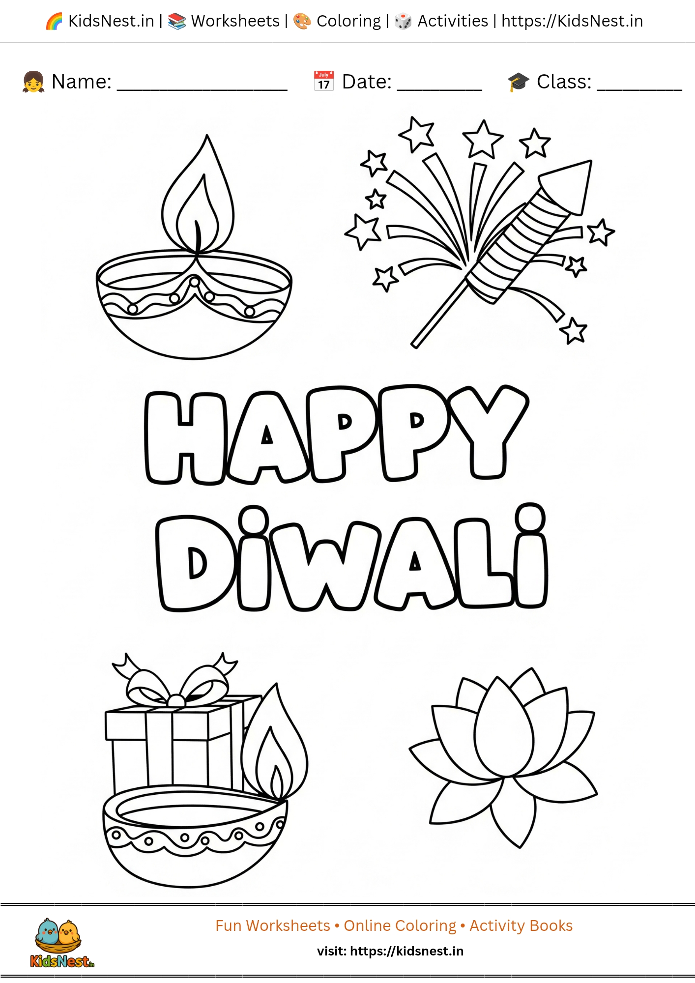 Diwali Coloring Worksheet | Kids' Printable Festival Activity
