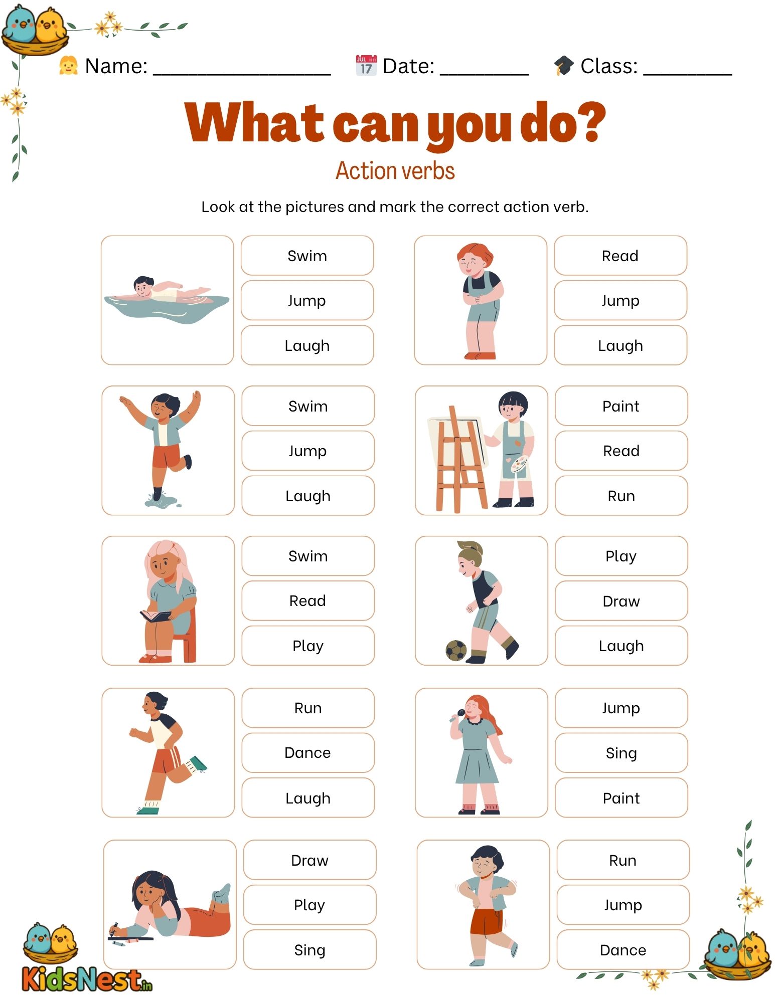 Fun Action Verb Worksheets for Kids | Printable Activities