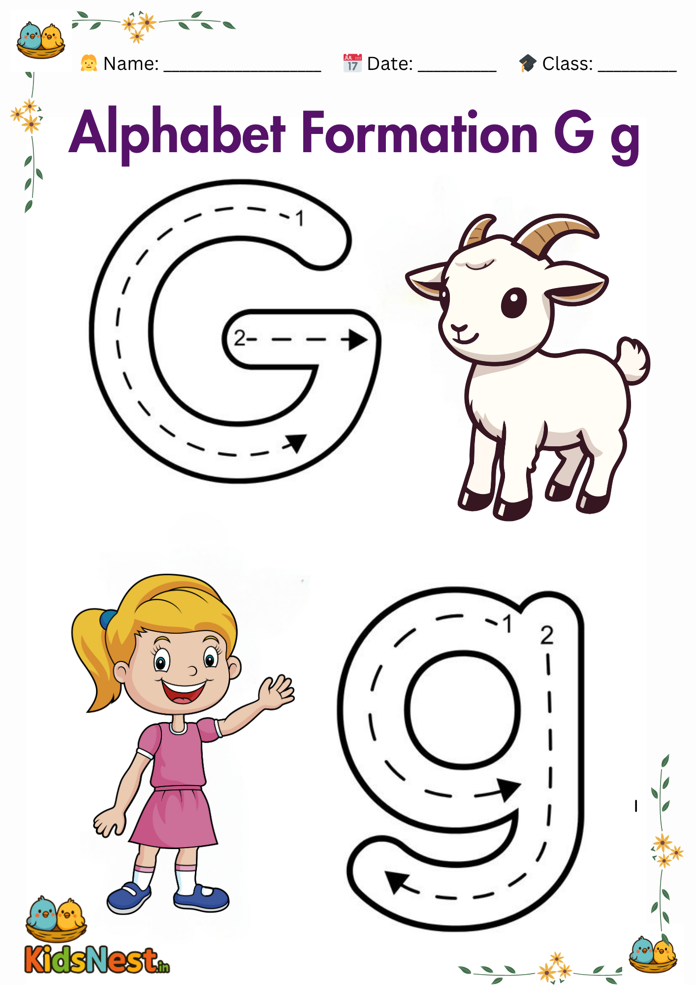Letter G Worksheet: Formation & Tracing for Preschoolers