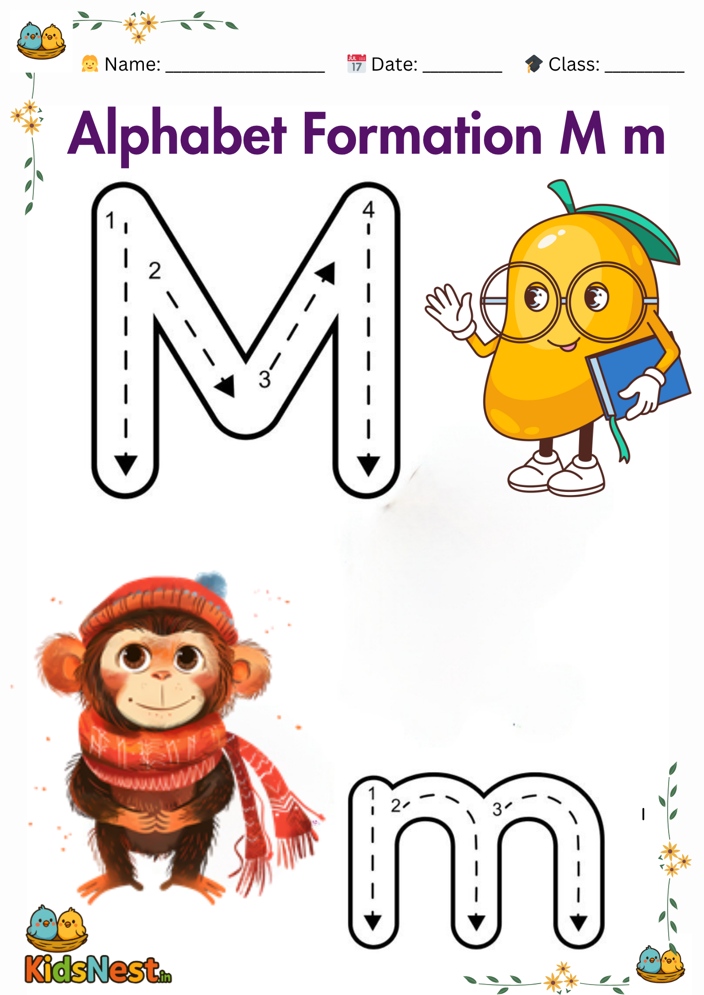 Letter M Worksheet: Printable Tracing & Formation for Kids