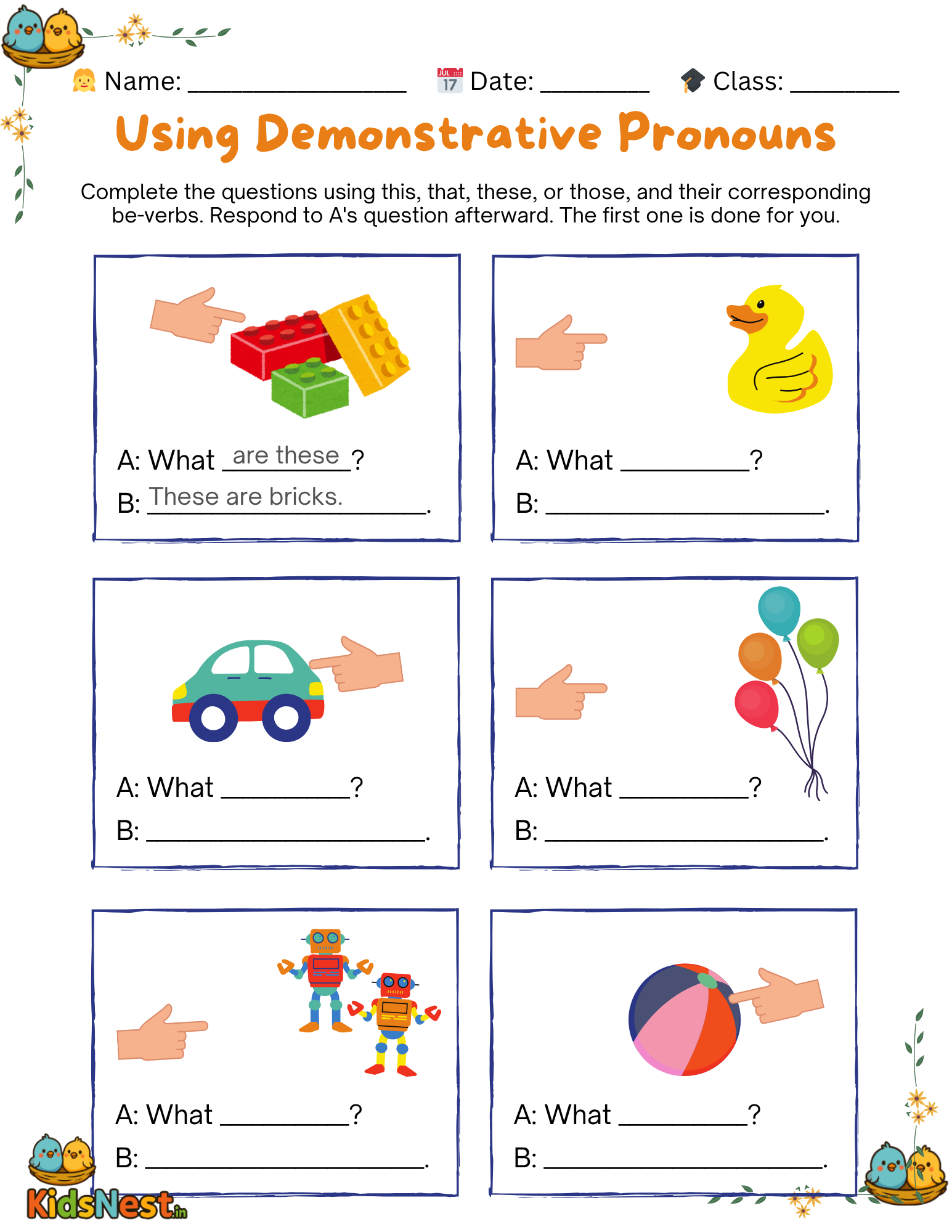 Demonstrative Pronouns Kids Worksheet | Printable Activity