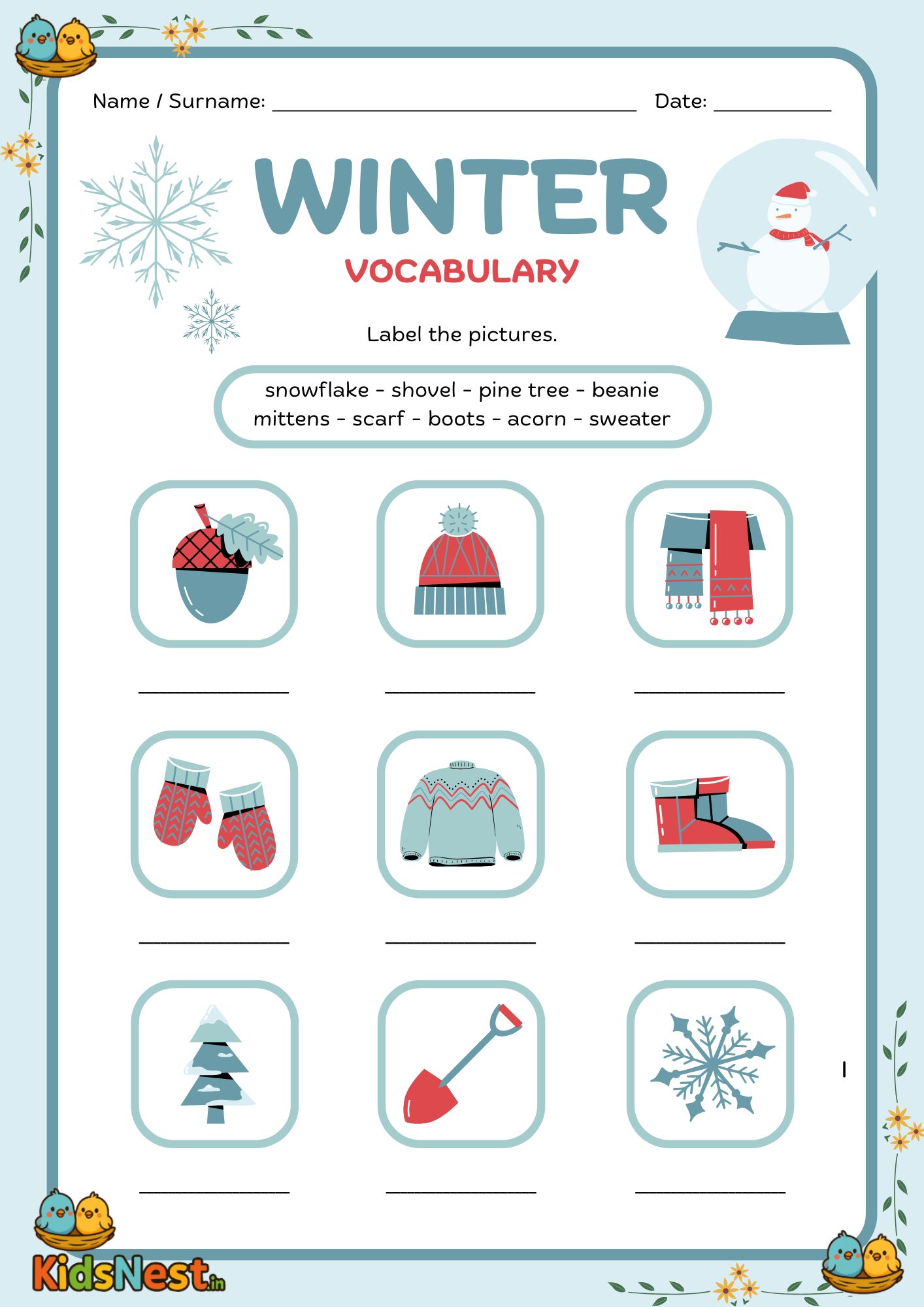 Printable Winter Vocabulary Worksheet for Kids & Teachers