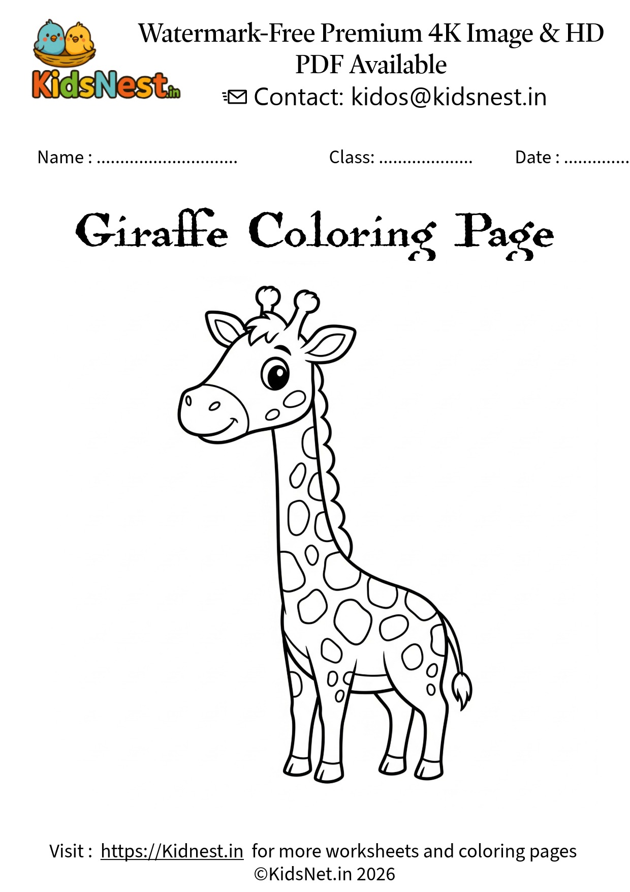Giraffe Coloring Page for Kids | Free Printable Activity