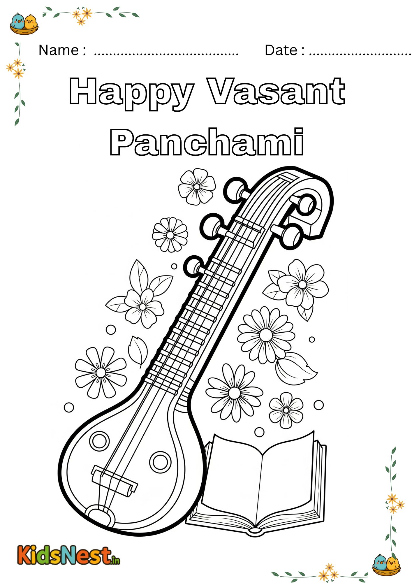 Basant Panchami Coloring Page | Free Printable for Kids