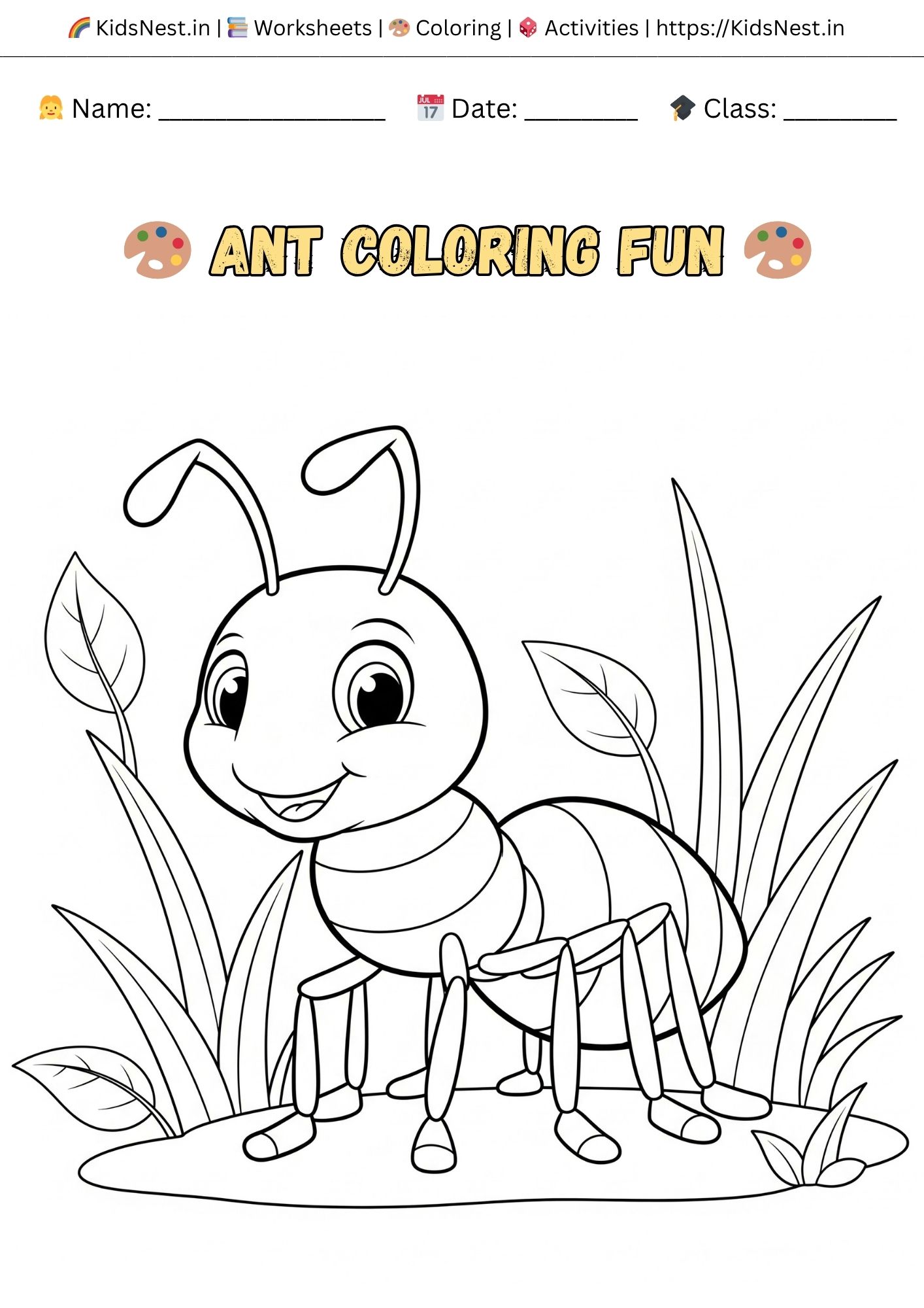 Ant Coloring Page for Kids - Free Printable Activity
