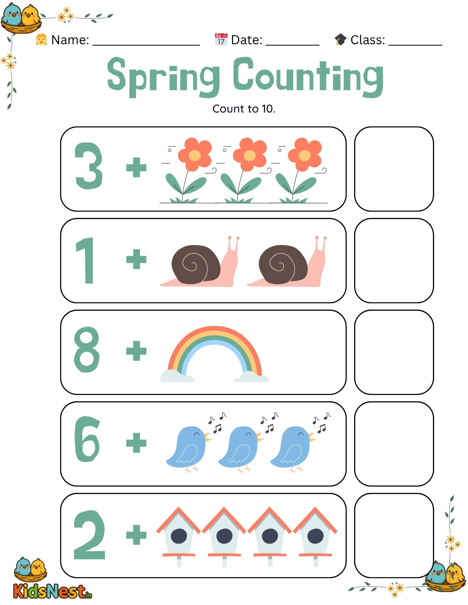 Spring Counting Math Worksheet | Printable for Kids