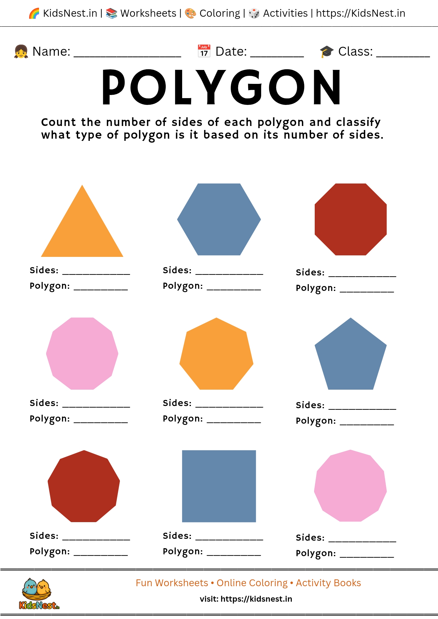 Polygon Worksheet: Learn Shapes for Kids | Printable Math