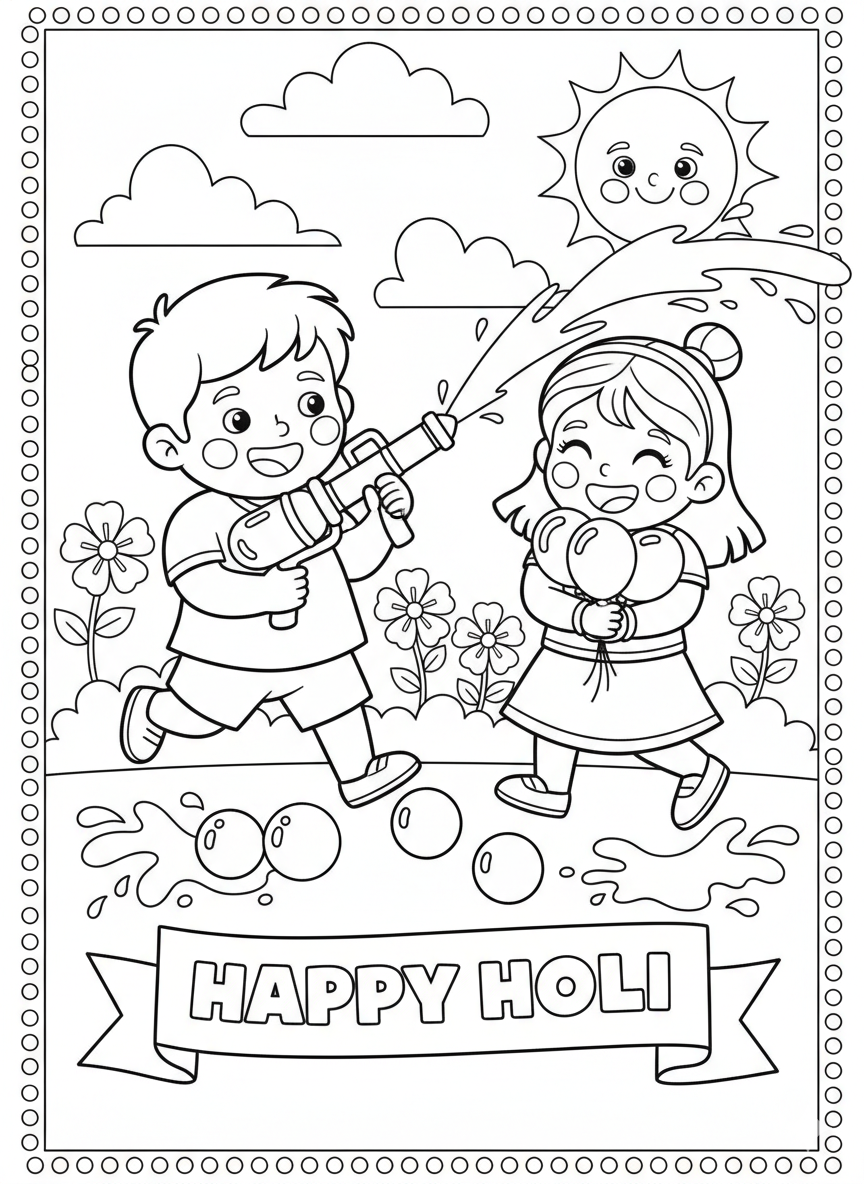 Free Printable Holi Coloring Page for Kids