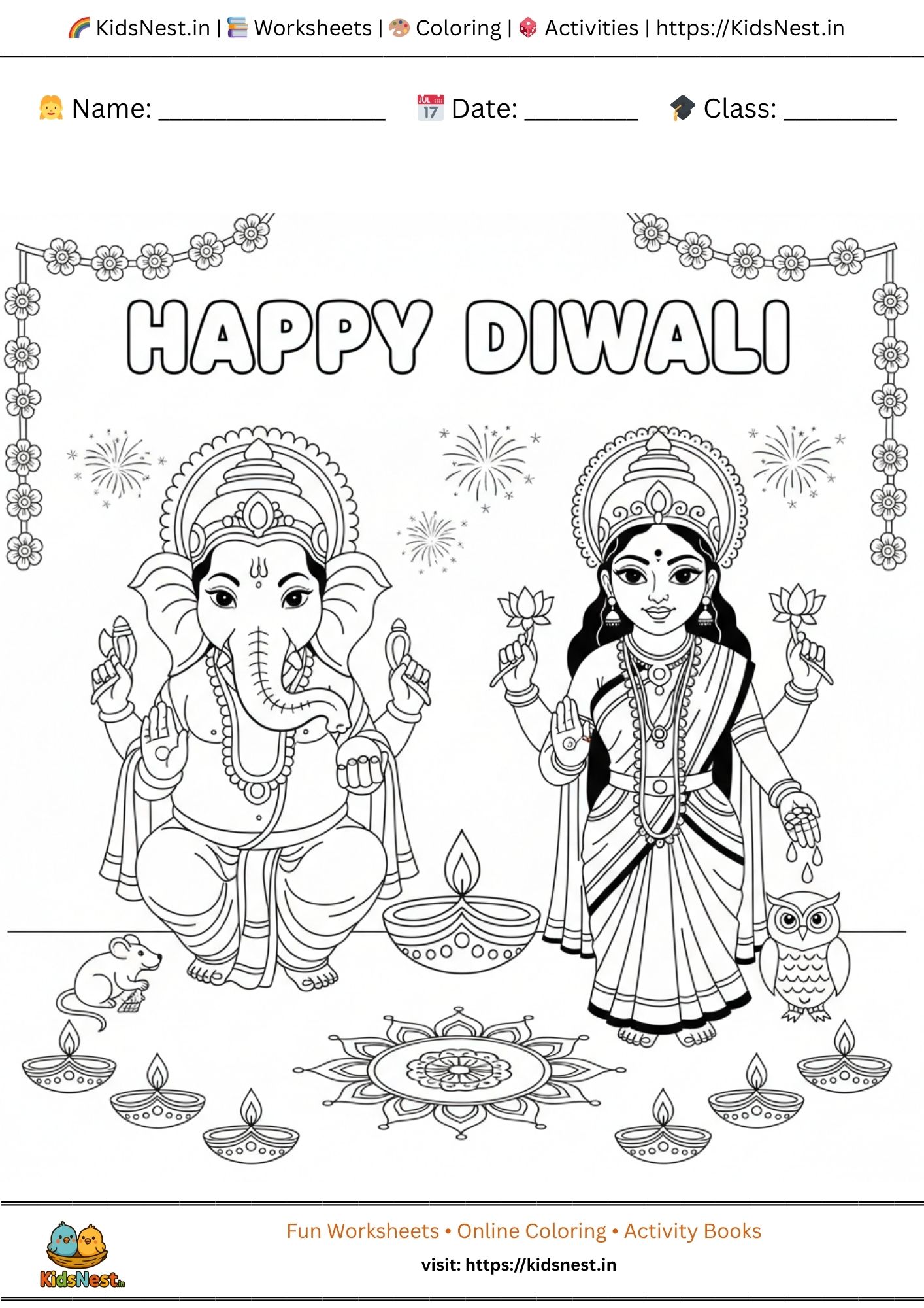 Free Diwali Coloring Page for Kids | Ganesha Lakshmi Printable
