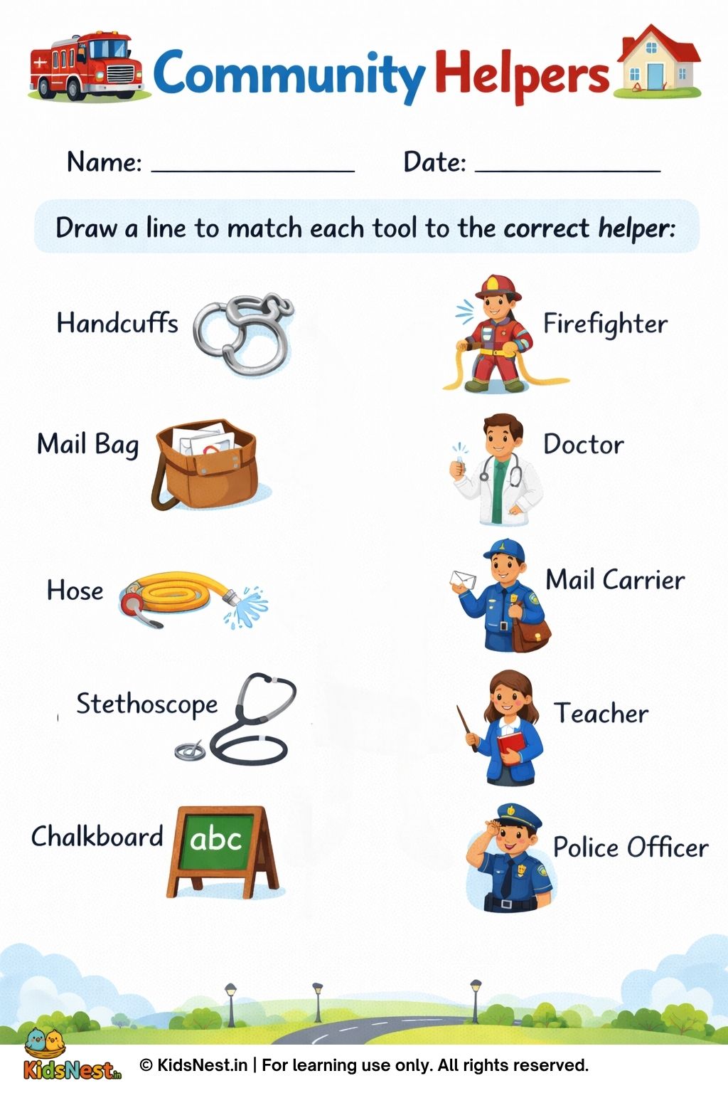 Free Printable Community Helper Matching Worksheet