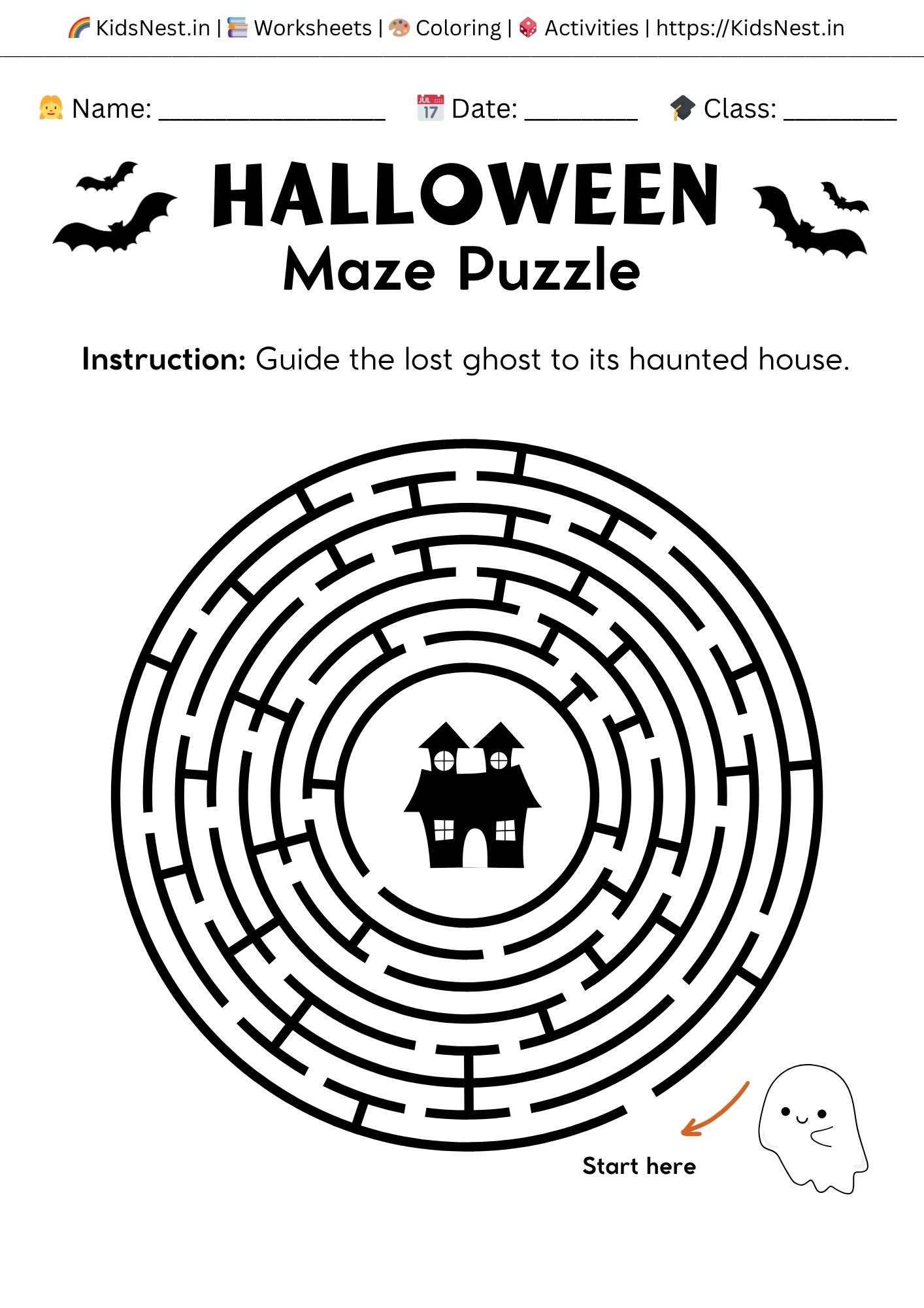 Halloween Maze Game Worksheet | Kids Printable Activity