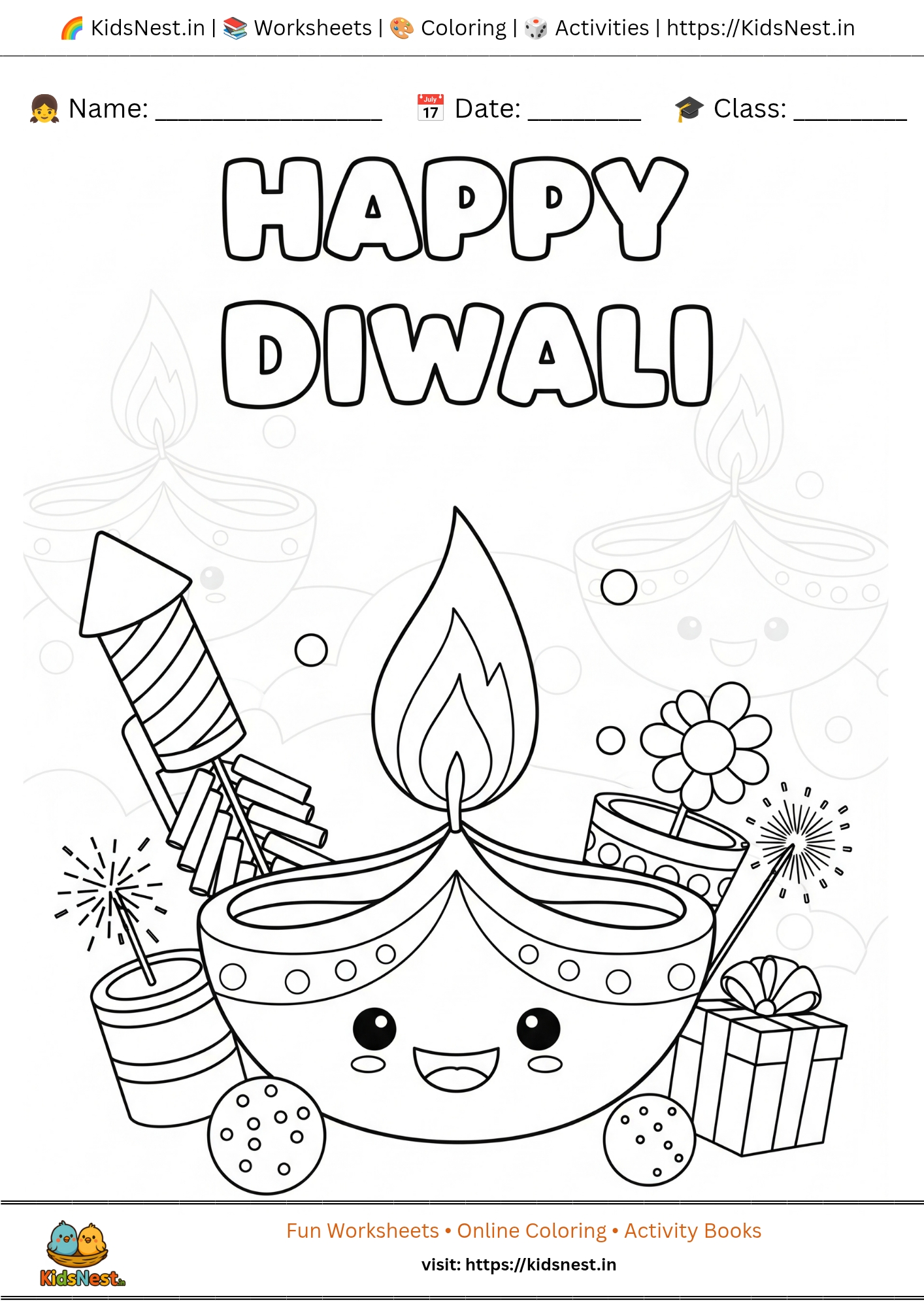 Free Diwali Coloring Page for Kids | Printable Activity