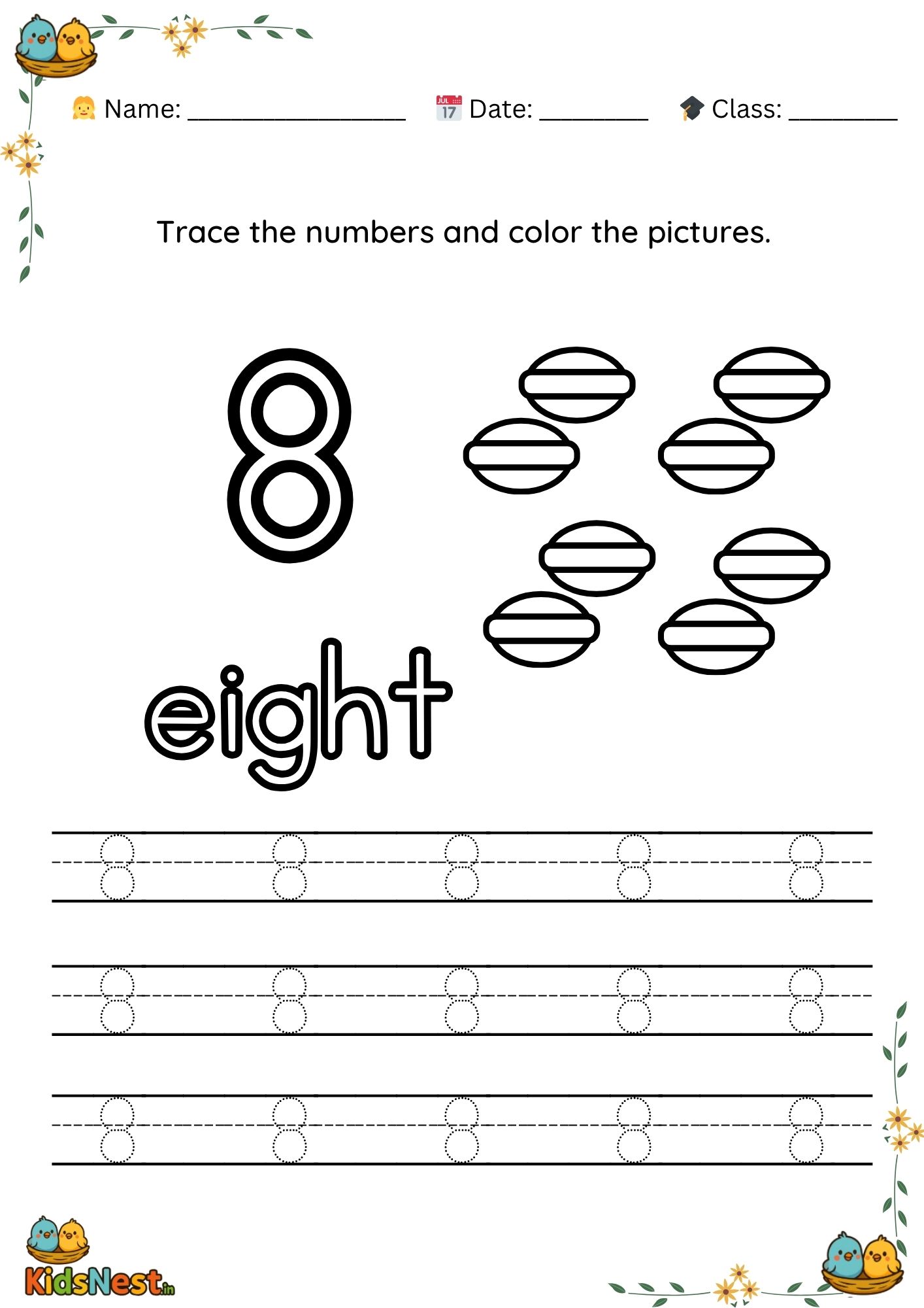 Printable Preschool Number 8 Tracing Worksheet