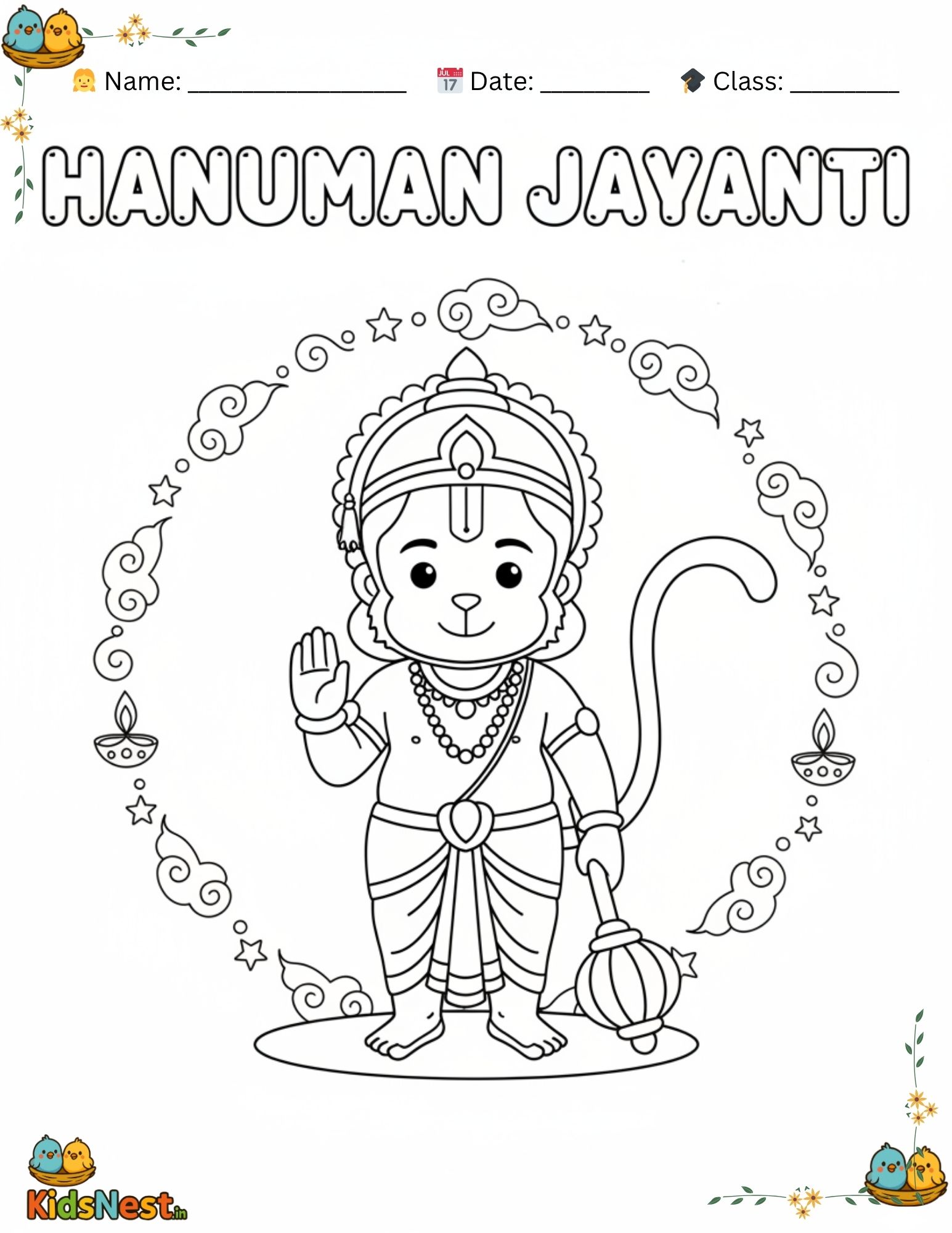 Printable Hanuman Coloring Page - Hanuman Jayanti Fun