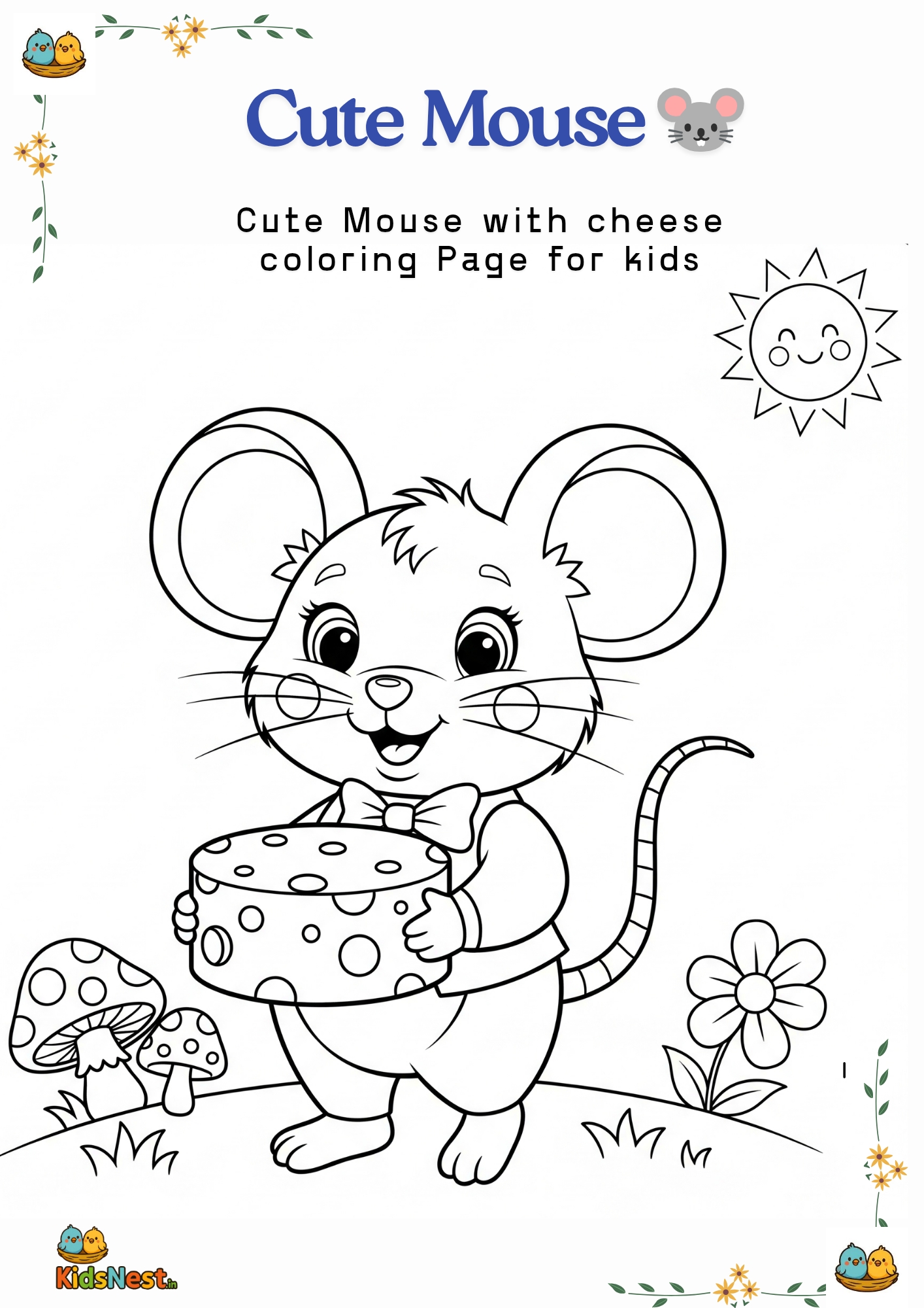 Cartoon Mouse Coloring Page for Kids - Free Printable