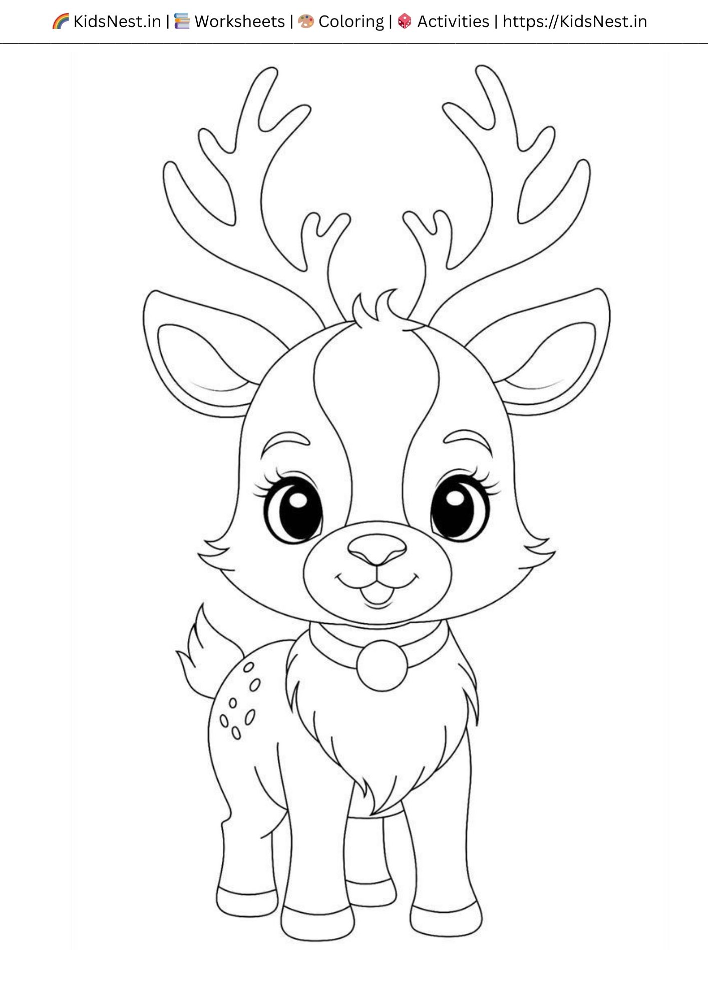 Cute Deer Coloring Page - Free Printable for Kids