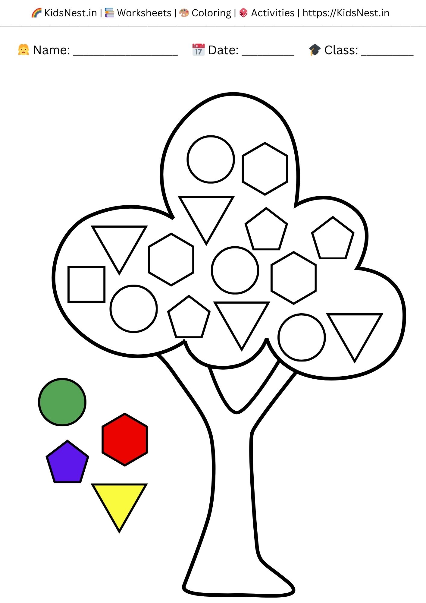 Printable Shape Color Coding Worksheet for Preschool Kids