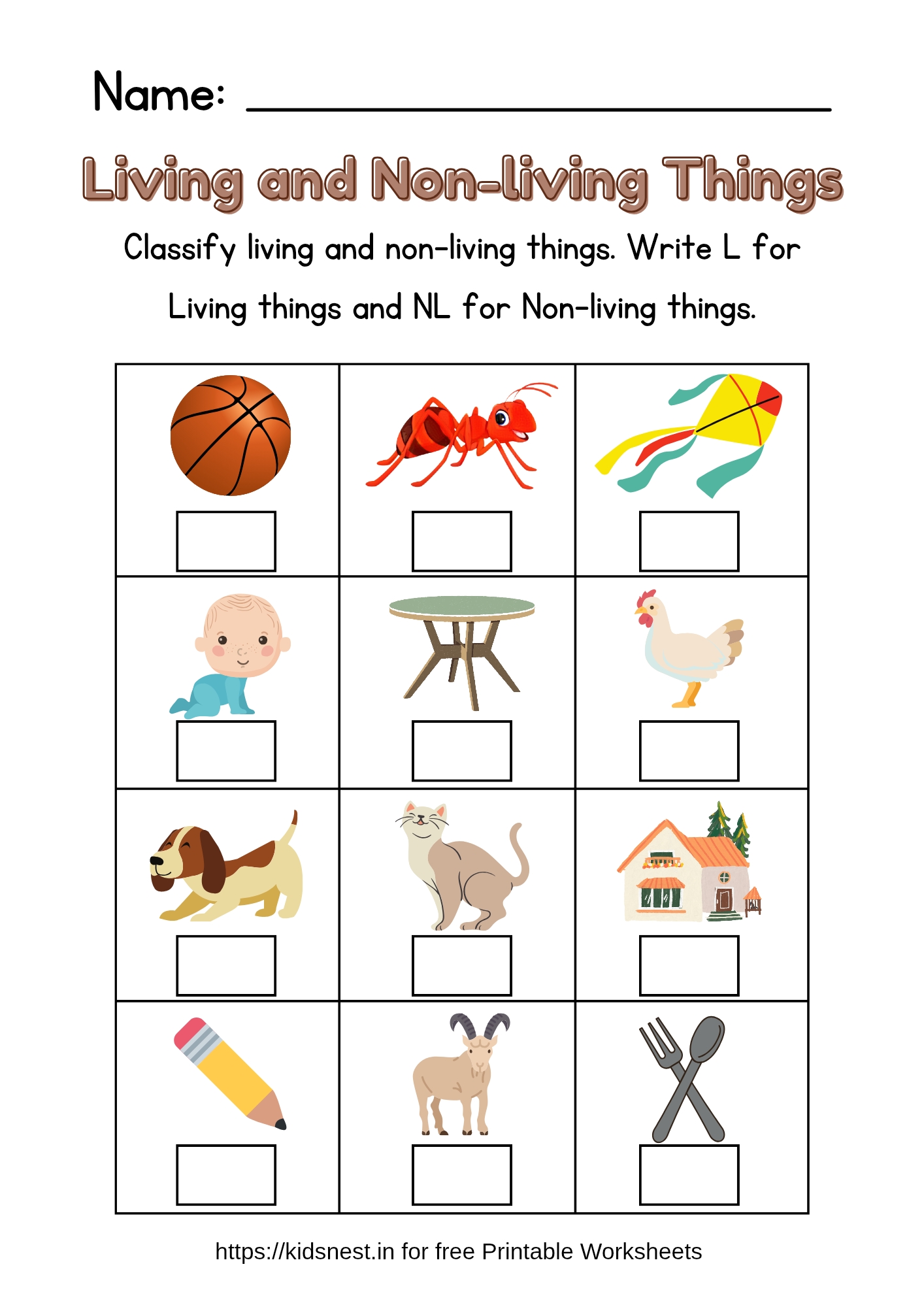 Kids Living & Non-Living Things Worksheet | Free Printable
