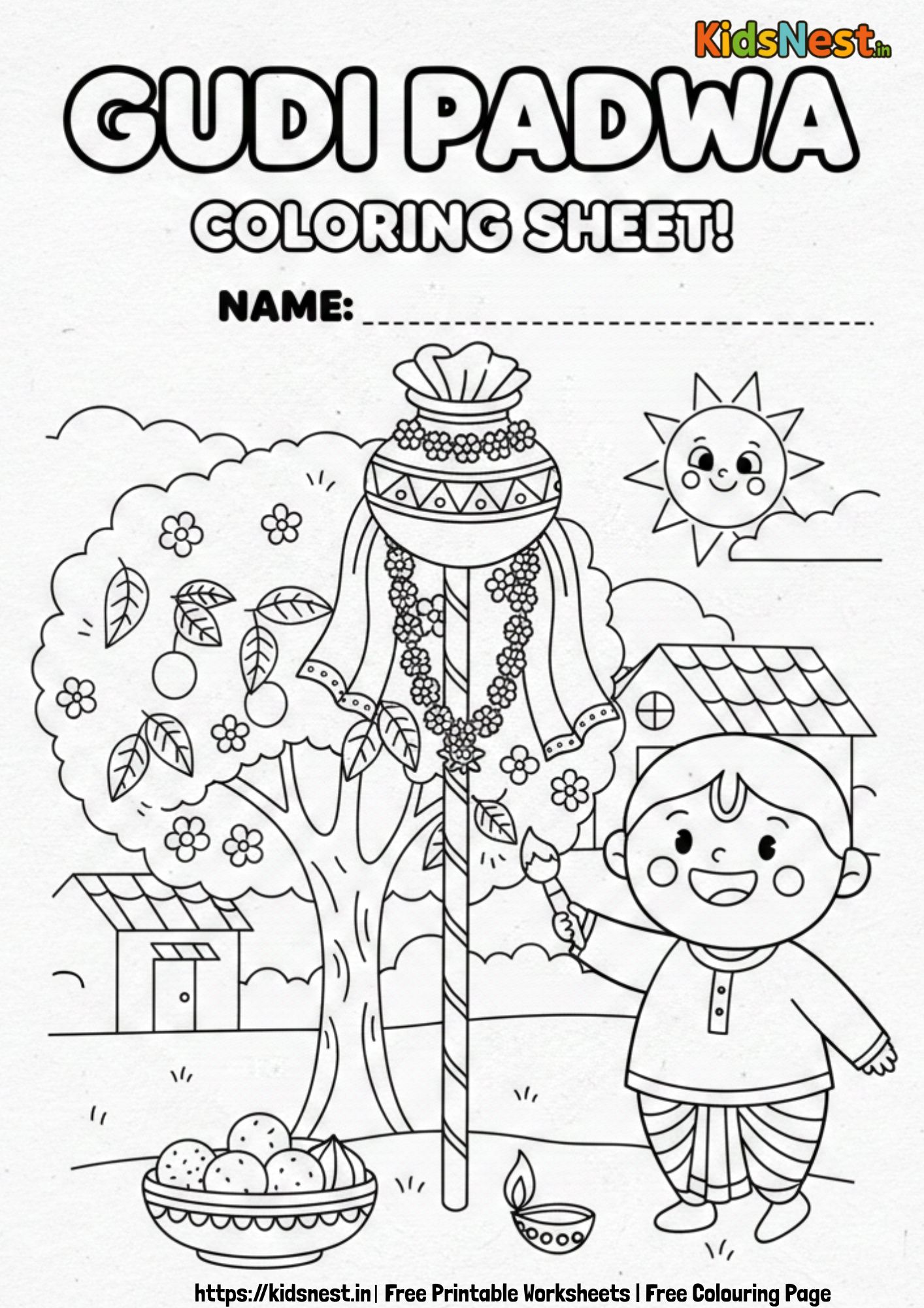 Gudi Padwa Coloring Page for Kids - Free Printable