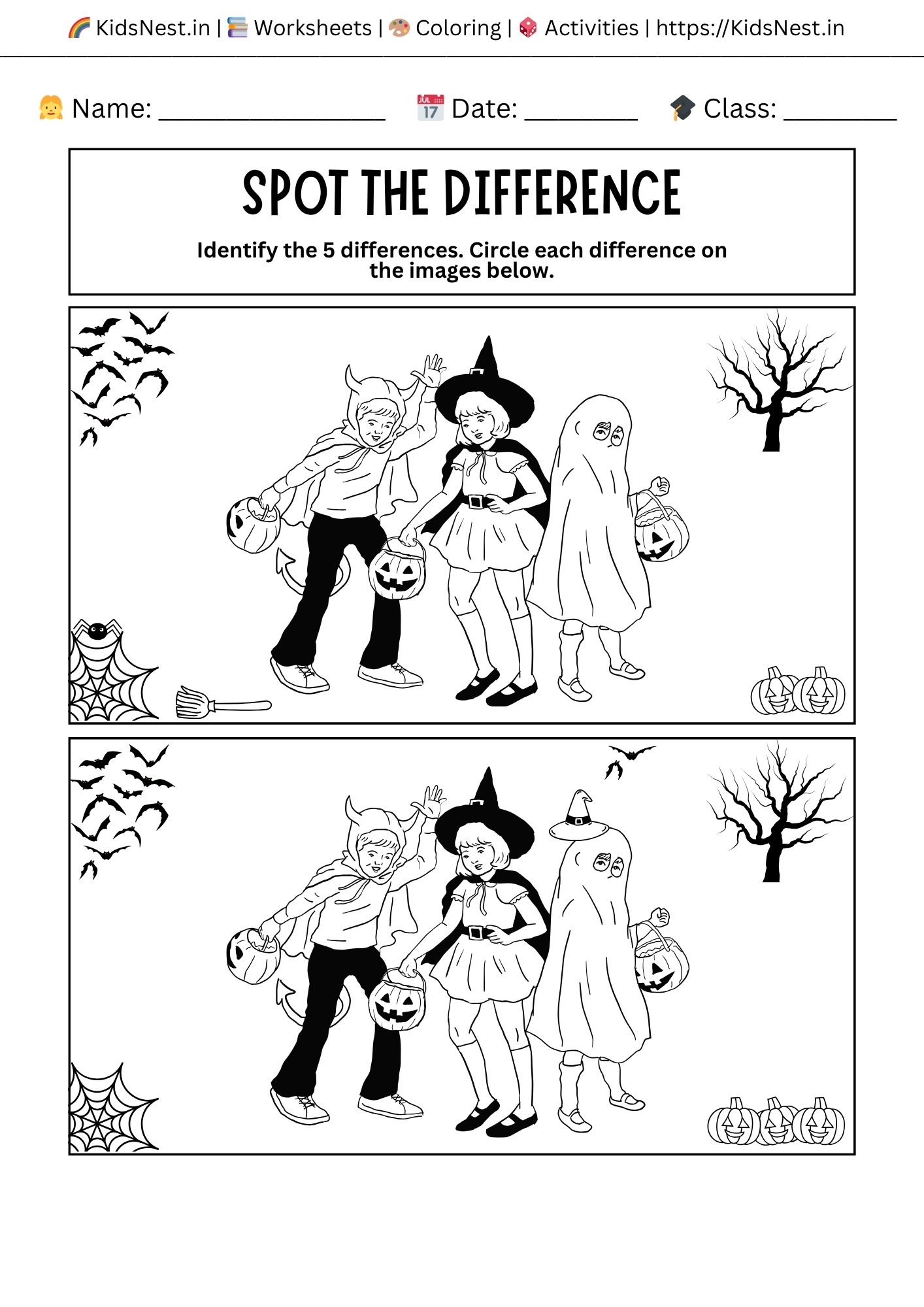 Halloween Spot the Difference | Printable Kids Worksheet