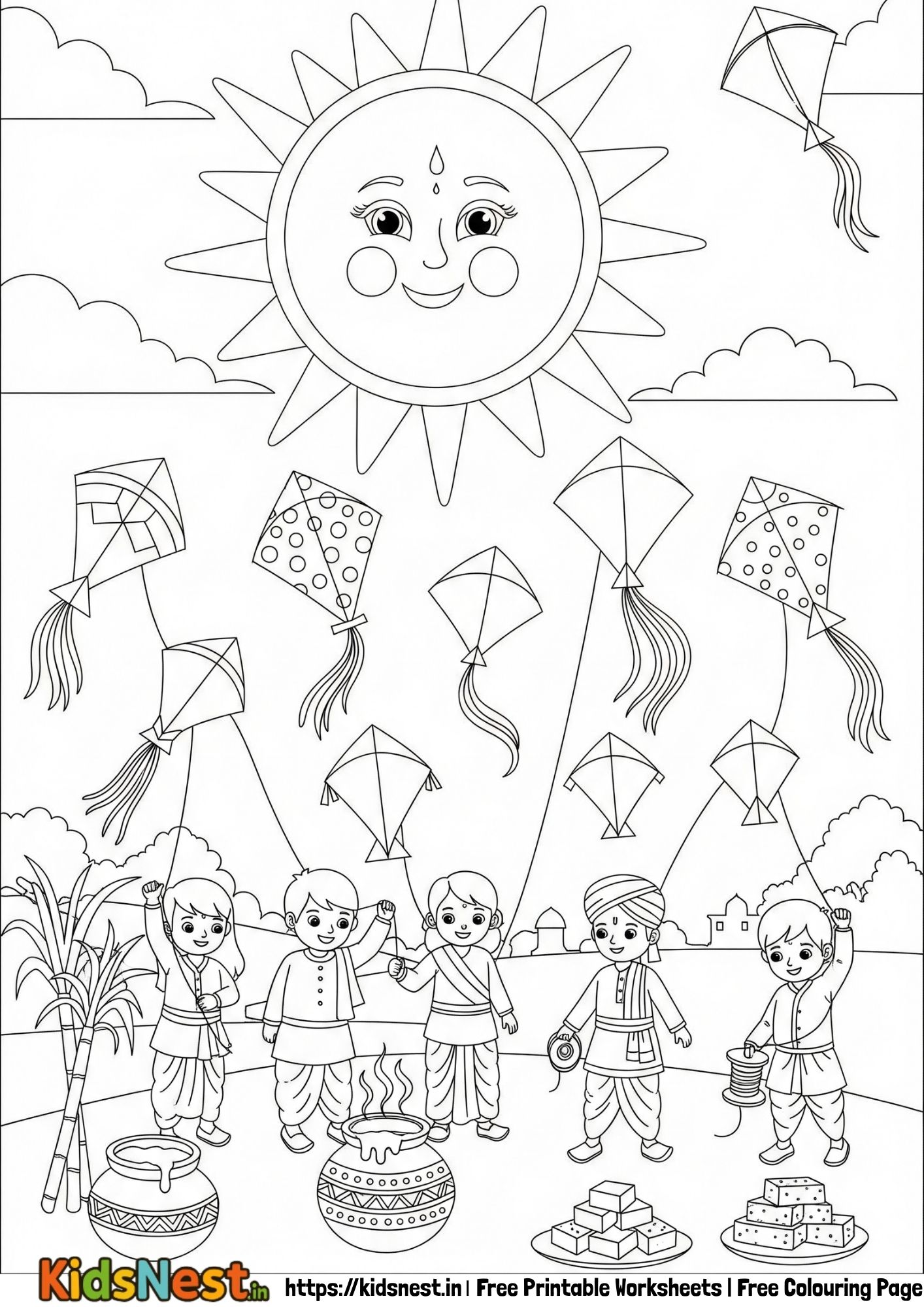 Makar Sankranti Colouring Page | Kids Printable Activity