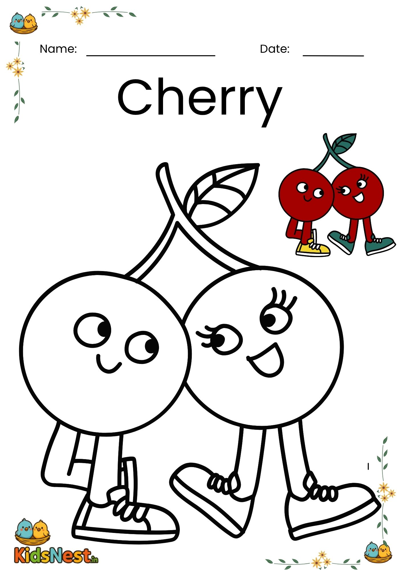Free Printable Cherry Coloring Page for Kids & Toddlers