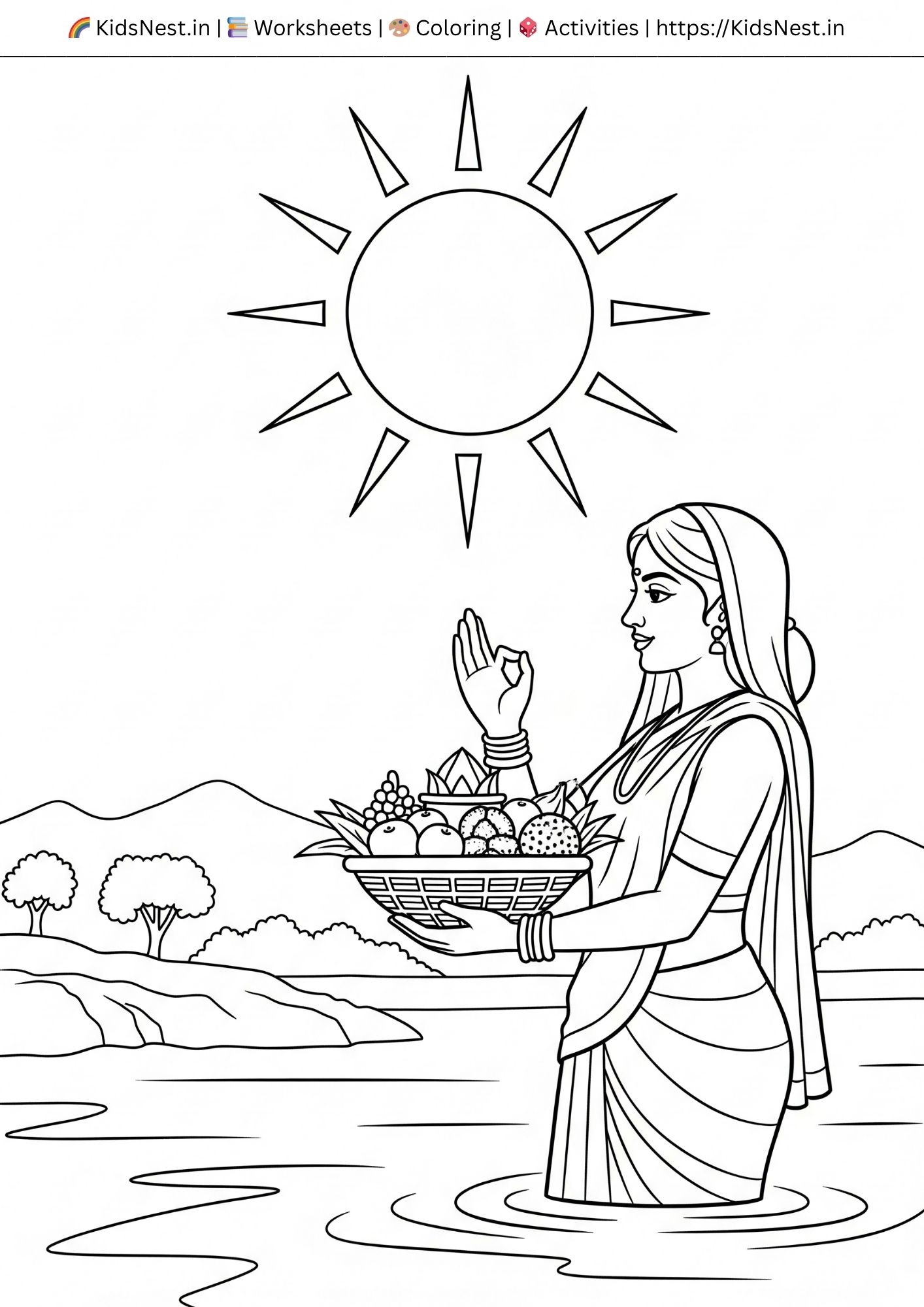Chhath Puja Coloring Page for Kids - Free Printable Activity