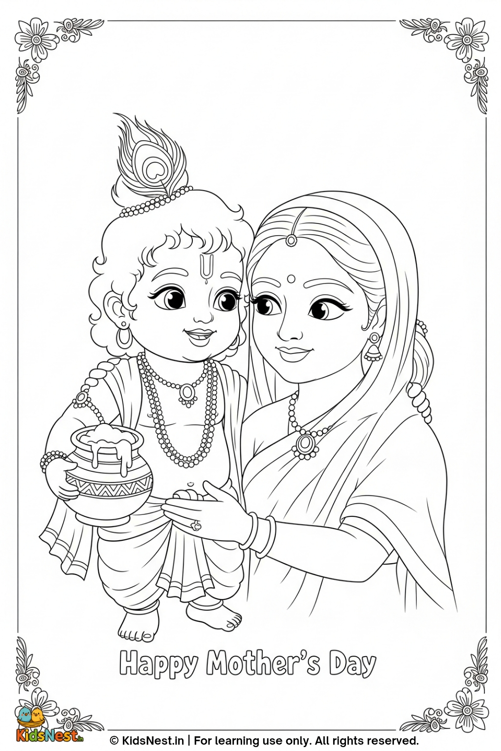 Mother's Day Coloring: Lord Krishna & Yasoda Printable