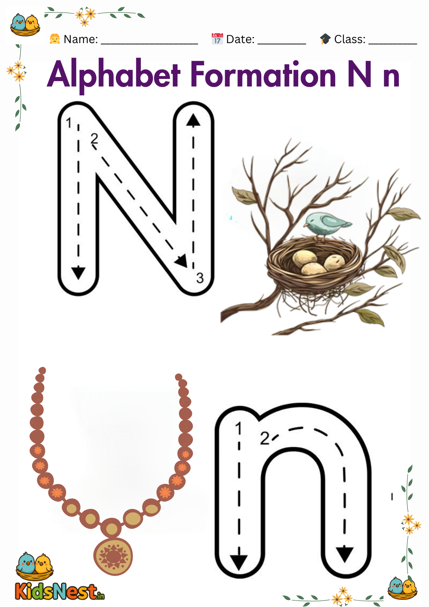 Printable Letter N Formation Worksheet for Kids cover