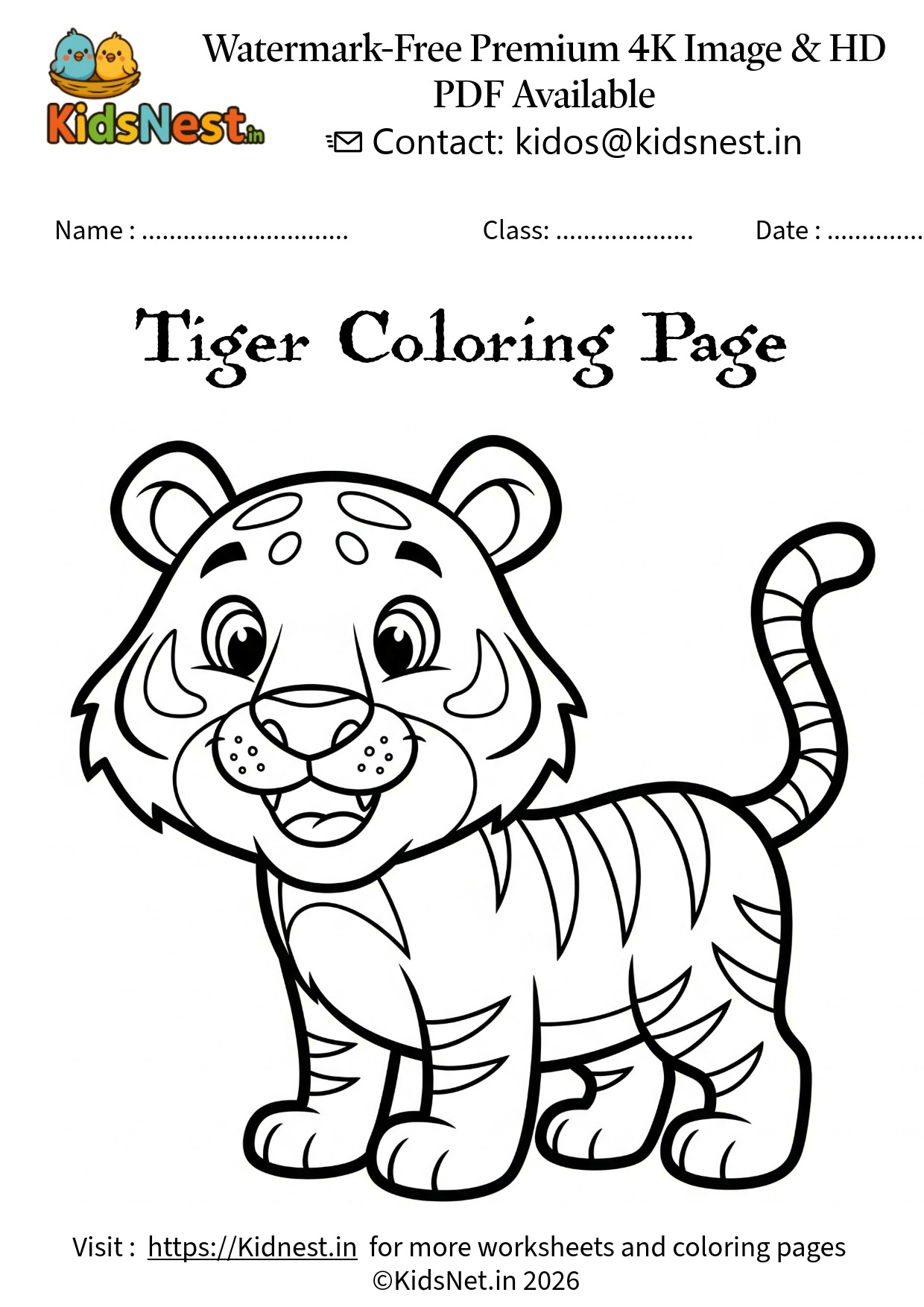 Cute Tiger Coloring Page | Free Printable for Kids & Teachers