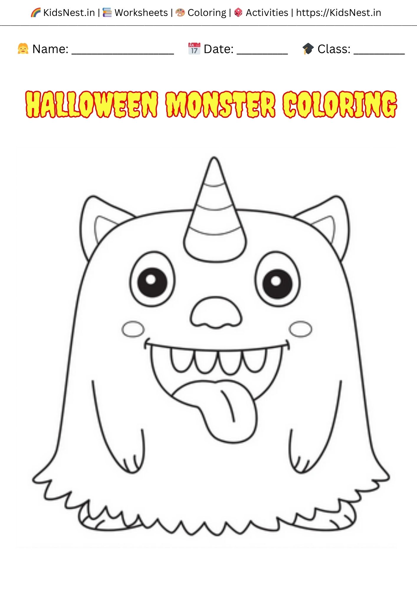 Halloween Monster Coloring Page - Free Printable Kids Activity