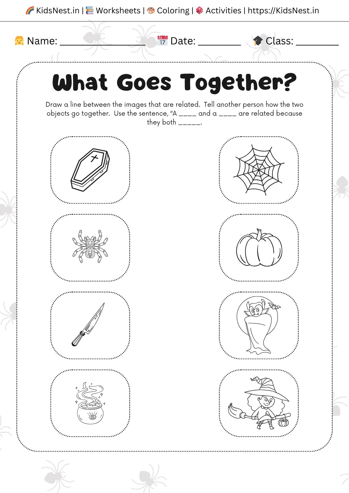 Printable Halloween Matching Worksheet for Kids