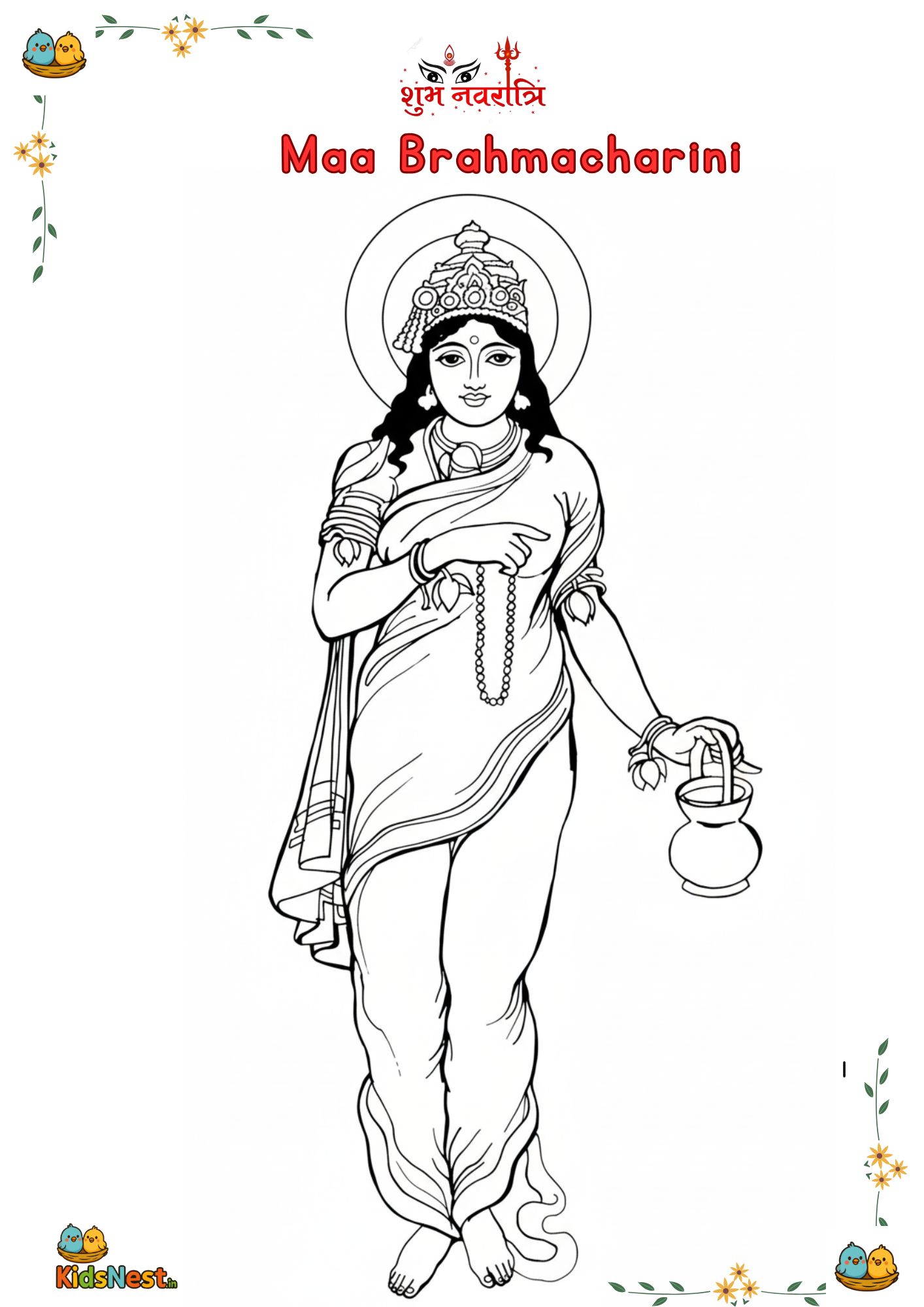 Maa Bramhacharni Coloring Page for Kids | Printable Activity