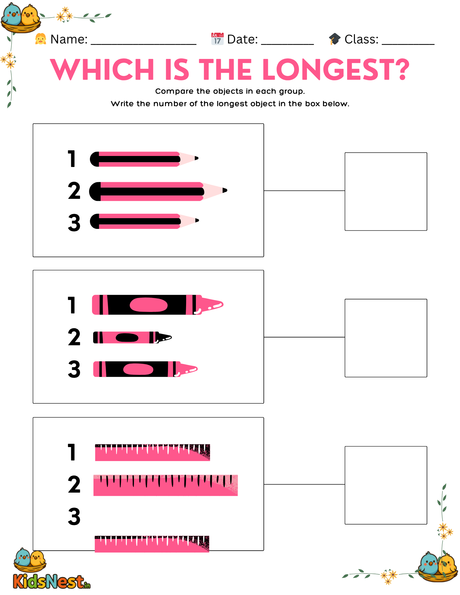 Printable Longest & Shortest Measurement Worksheet