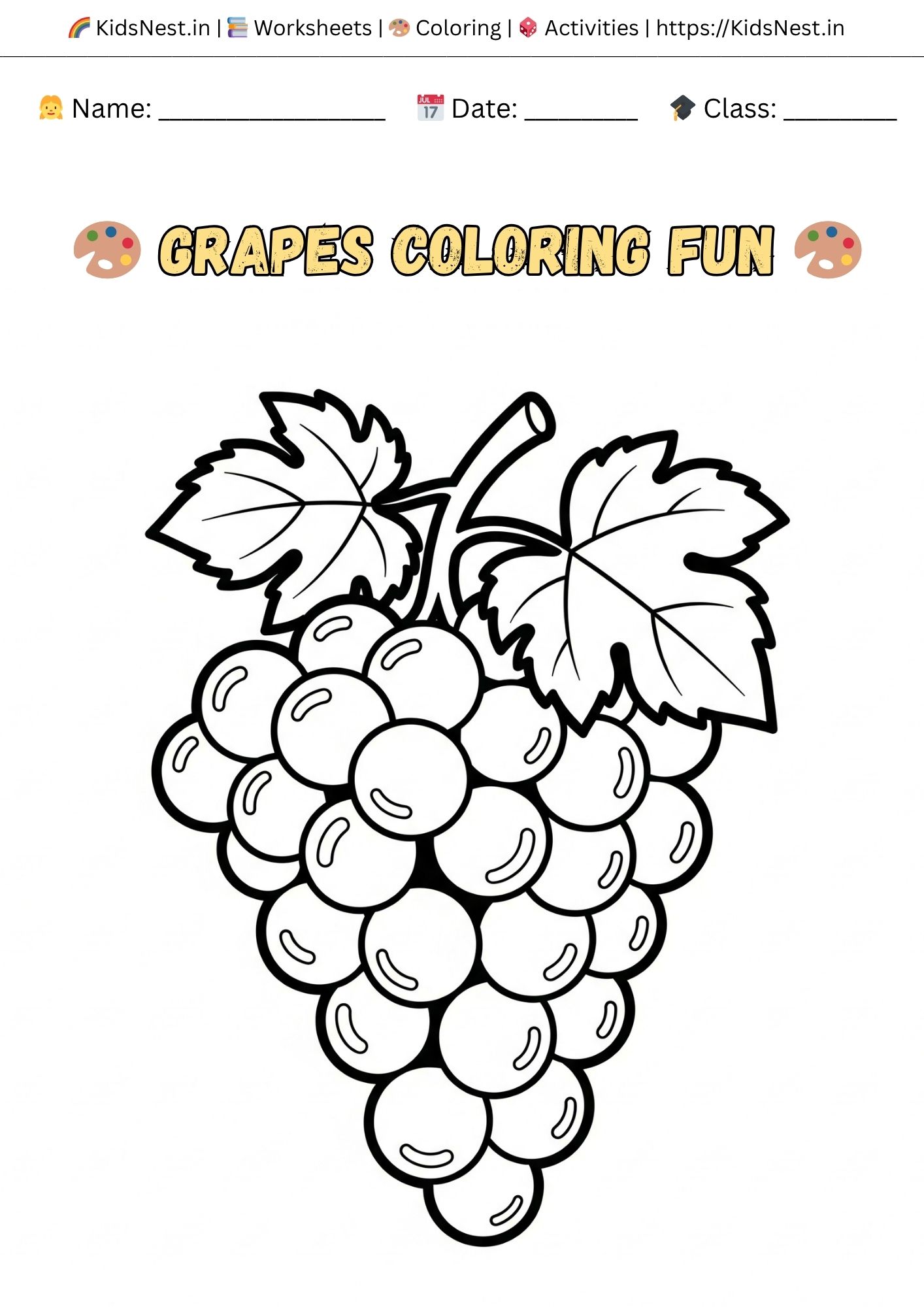 Grapes Coloring Page for Kids - Free Printable Activity