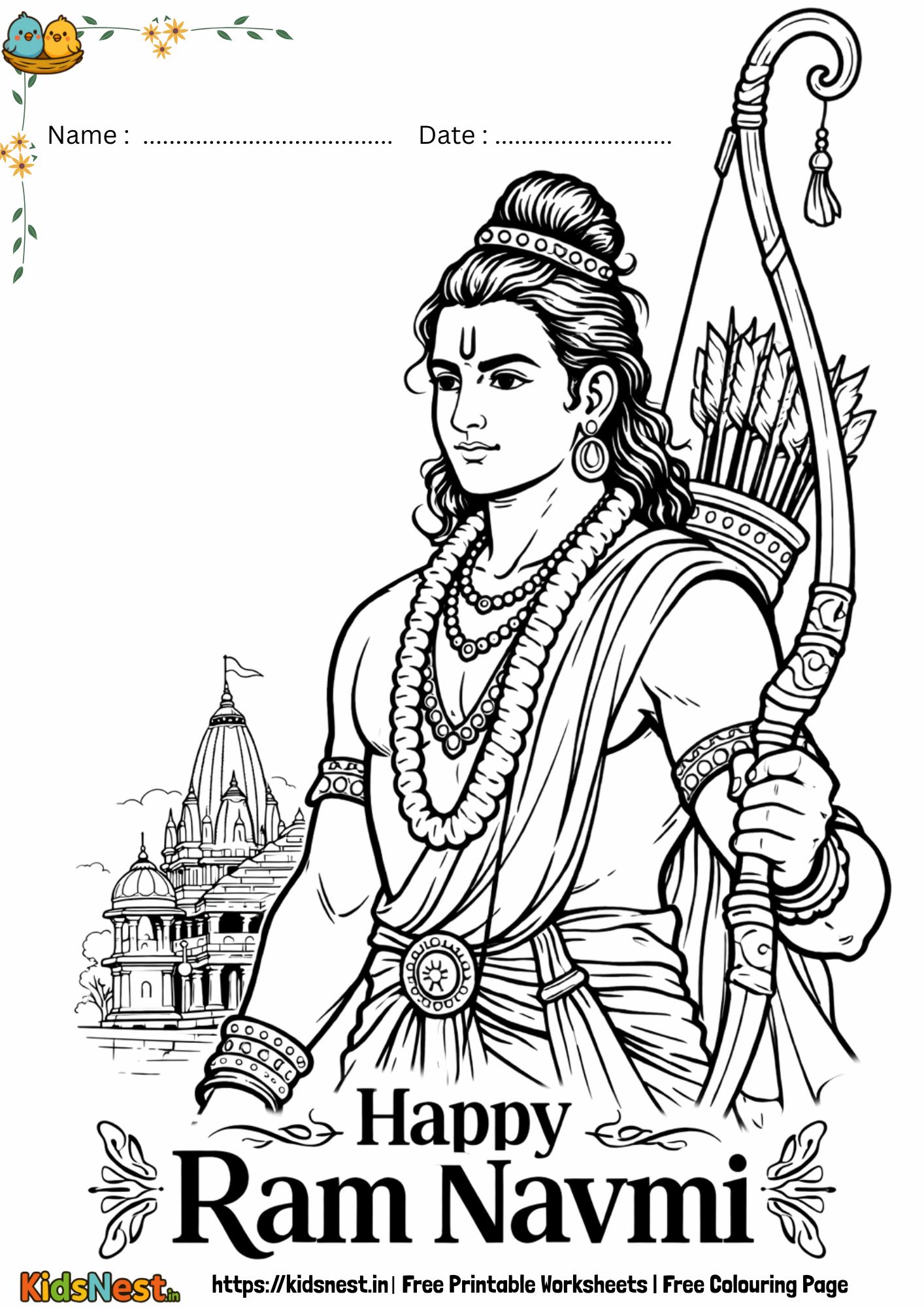 Free Ram Navmi Coloring Page for Kids | Printable Activity