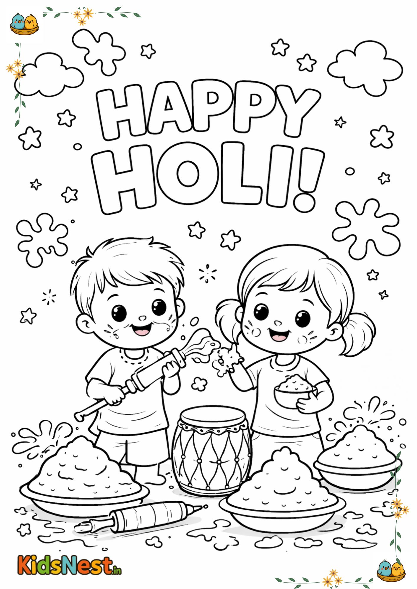 Holi Coloring Page | Free Printable Kids Activity
