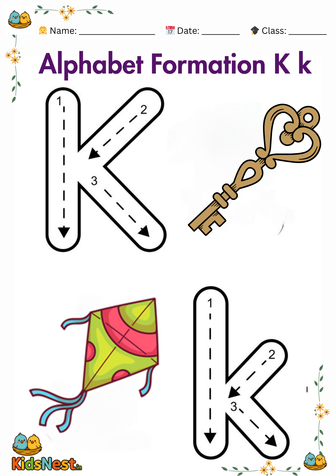 Letter K Formation Worksheet | Printable for Kids