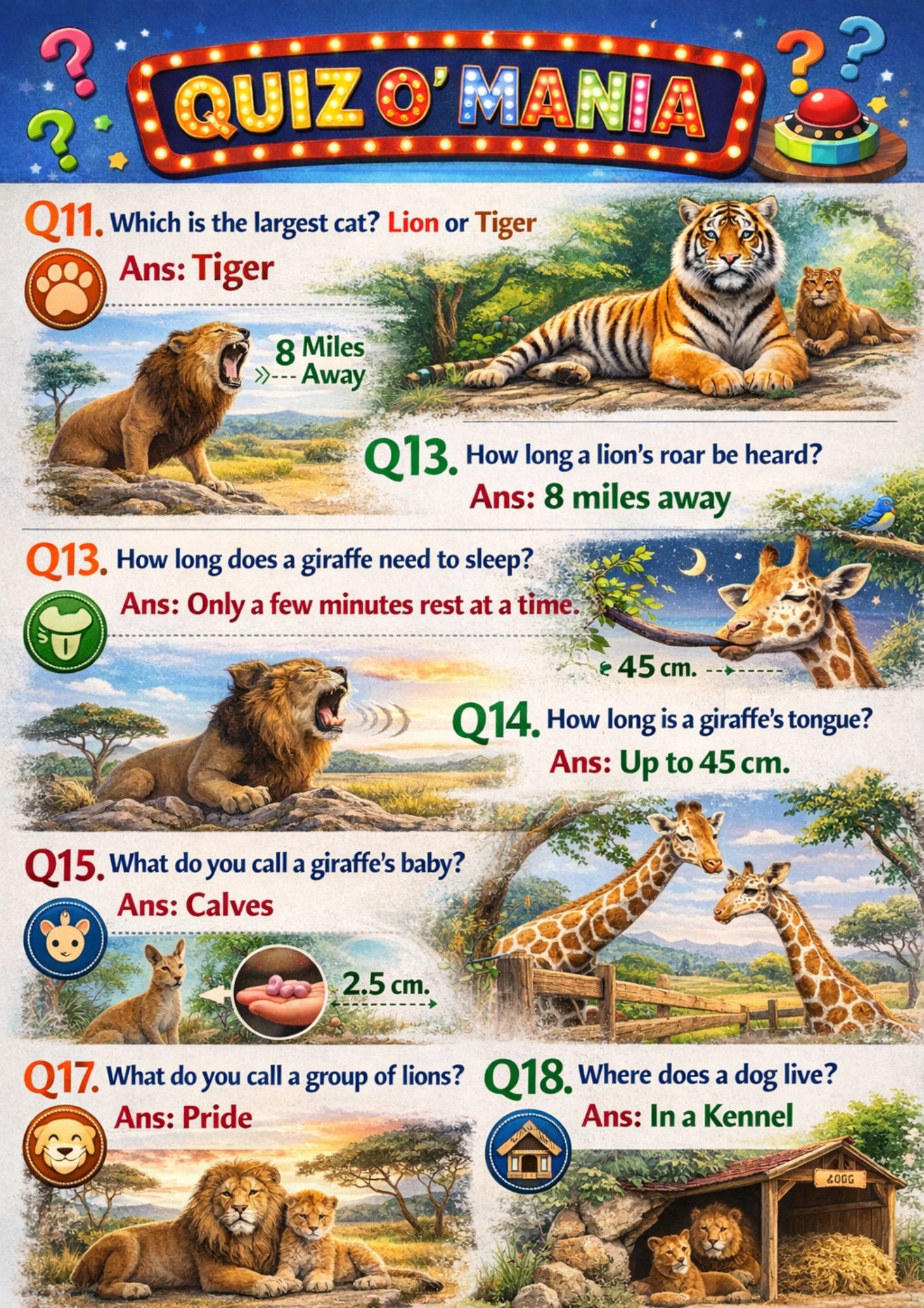 Kids Animal Facts Quiz Q11-Q20 | Printable Activity