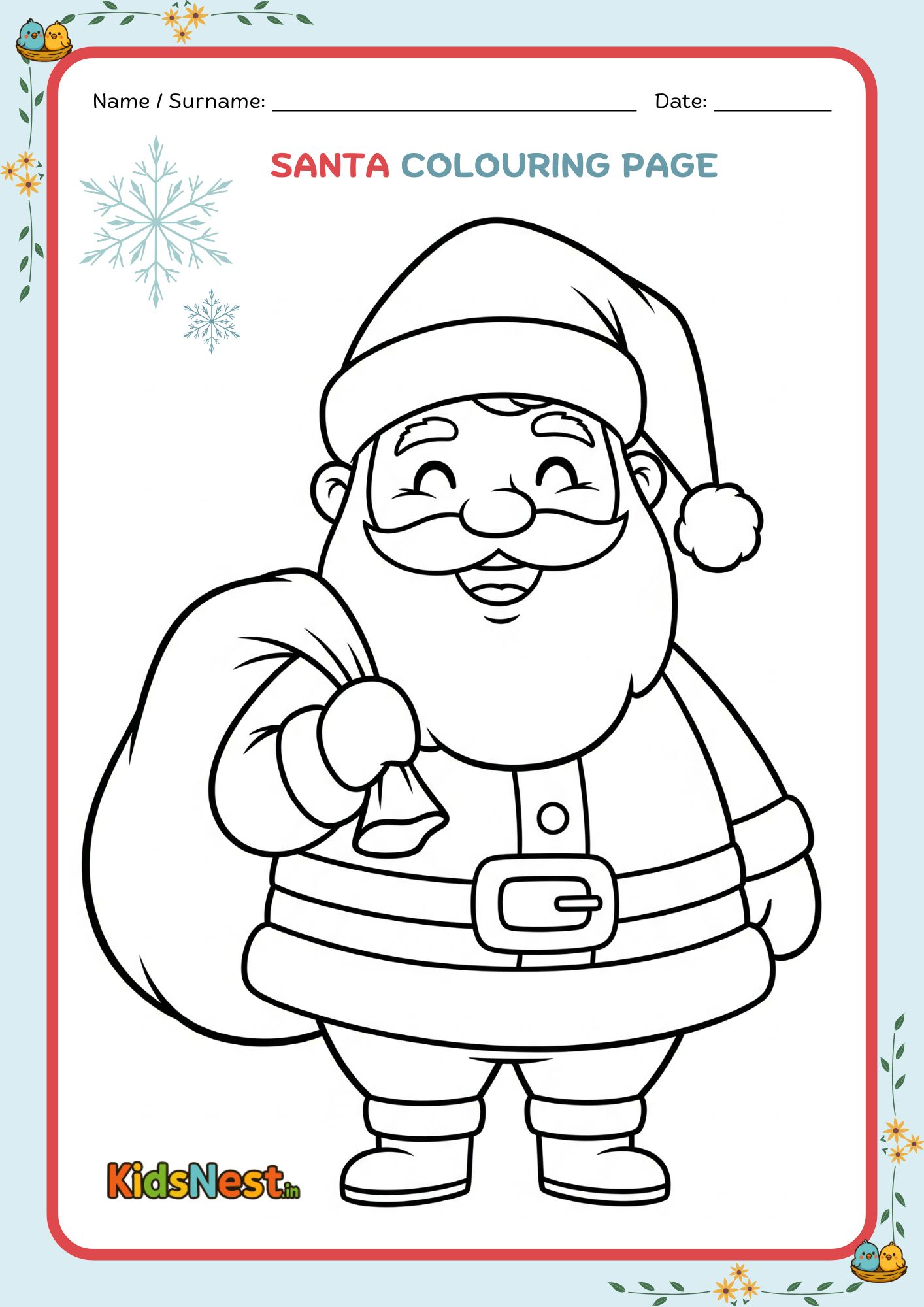 Free Printable Santa Christmas Coloring Page for Kids
