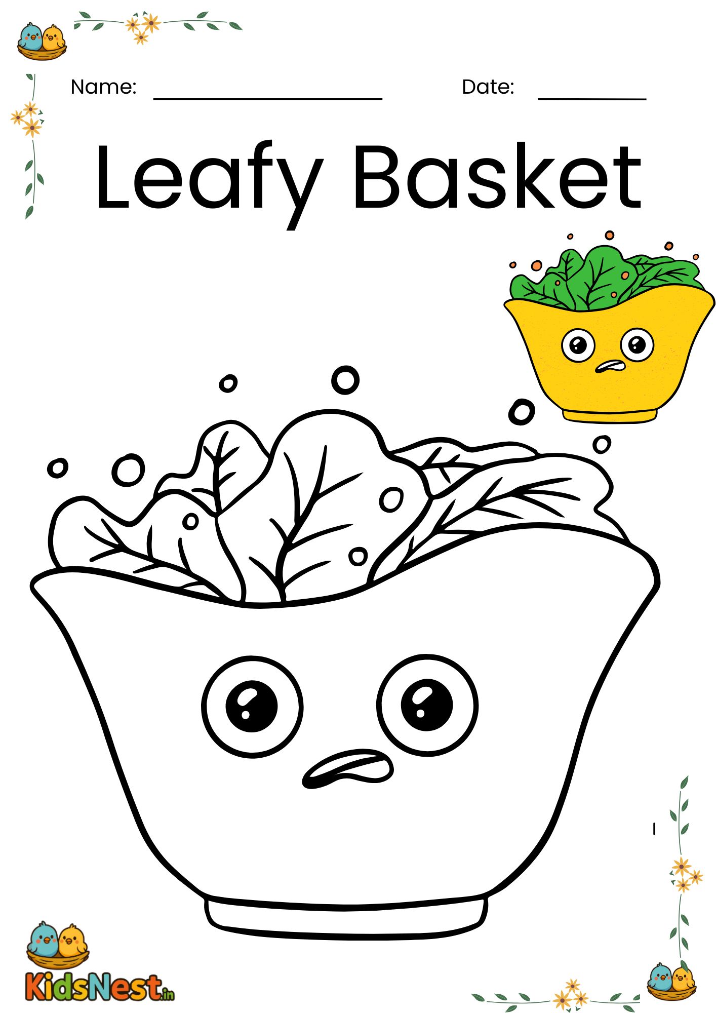 Leafy Basket Coloring Page for Kids - Free Printable