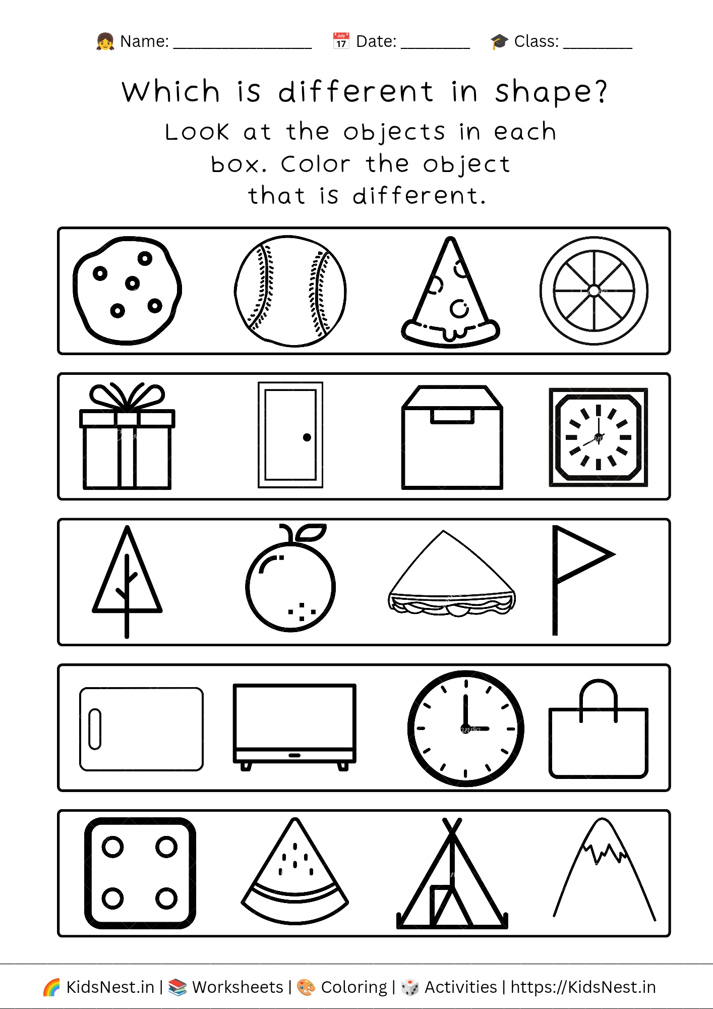 Which Shape is Different? Kids Printable Worksheet