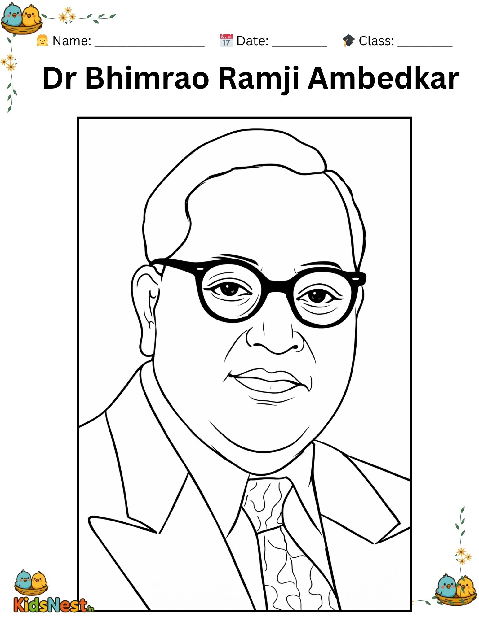 Dr. B.R. Ambedkar Coloring Page | Free Kids Printable
