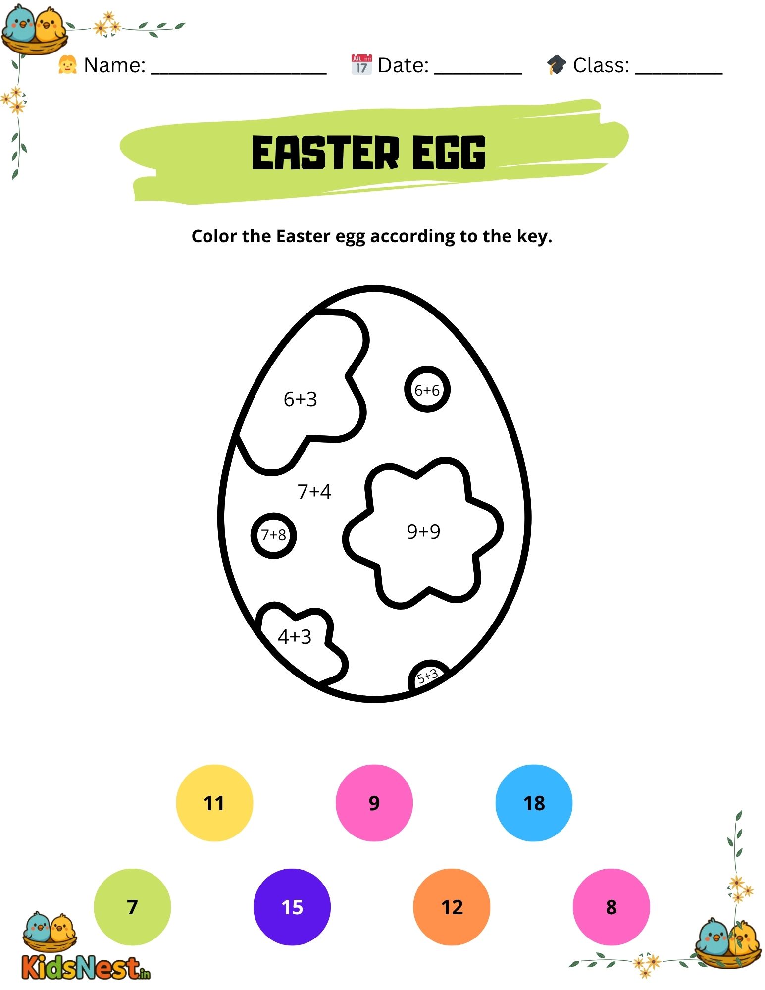 Printable Easter Math Addition Worksheets for Kids