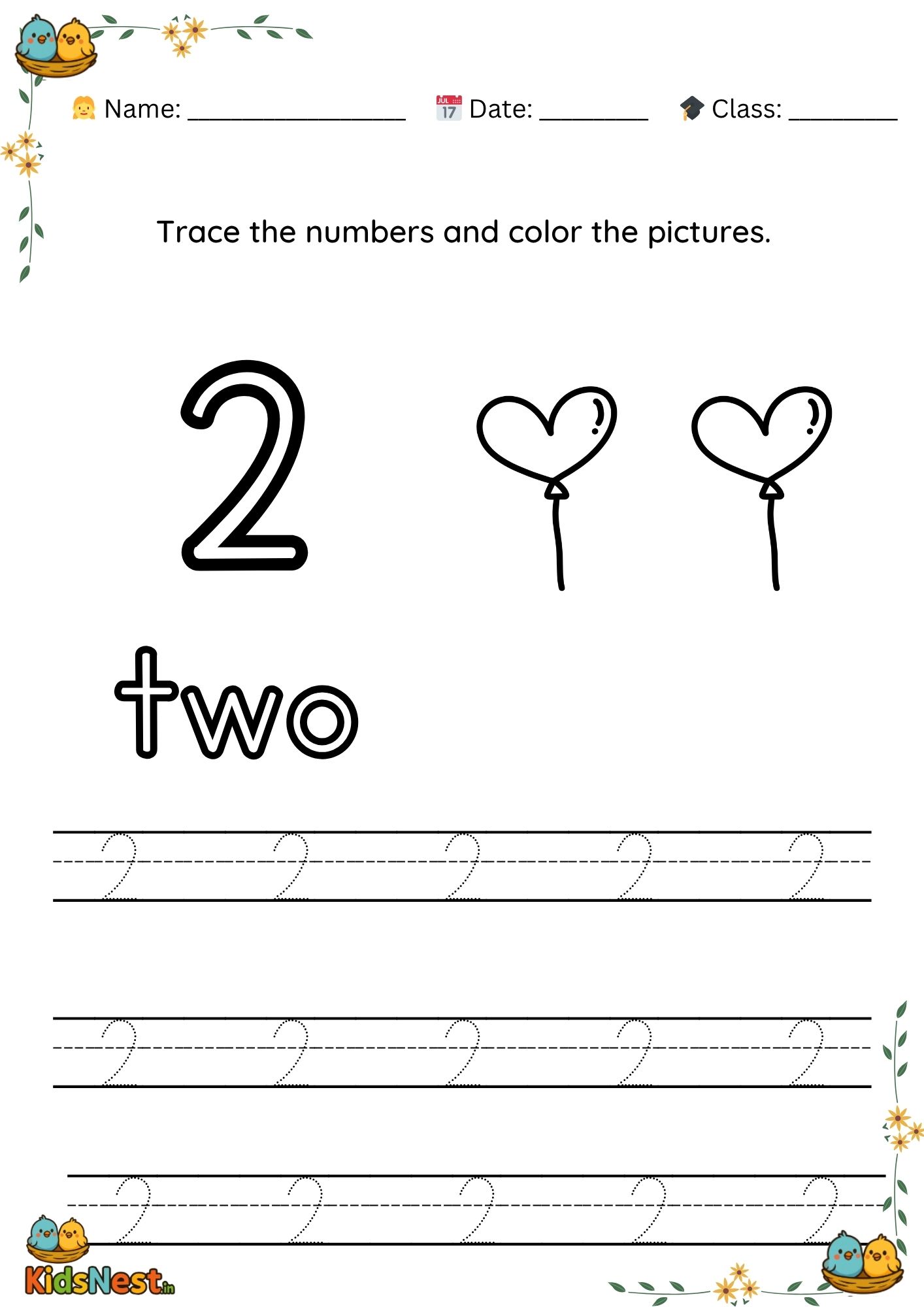 Free Printable Preschool Number 2 Tracing Worksheet
