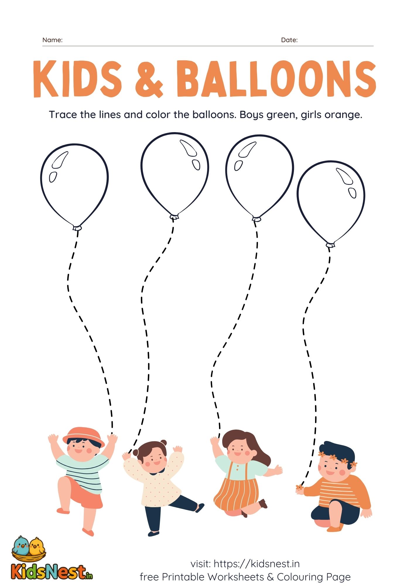 Printable Balloon Tracing & Coloring Page | Kids Worksheet