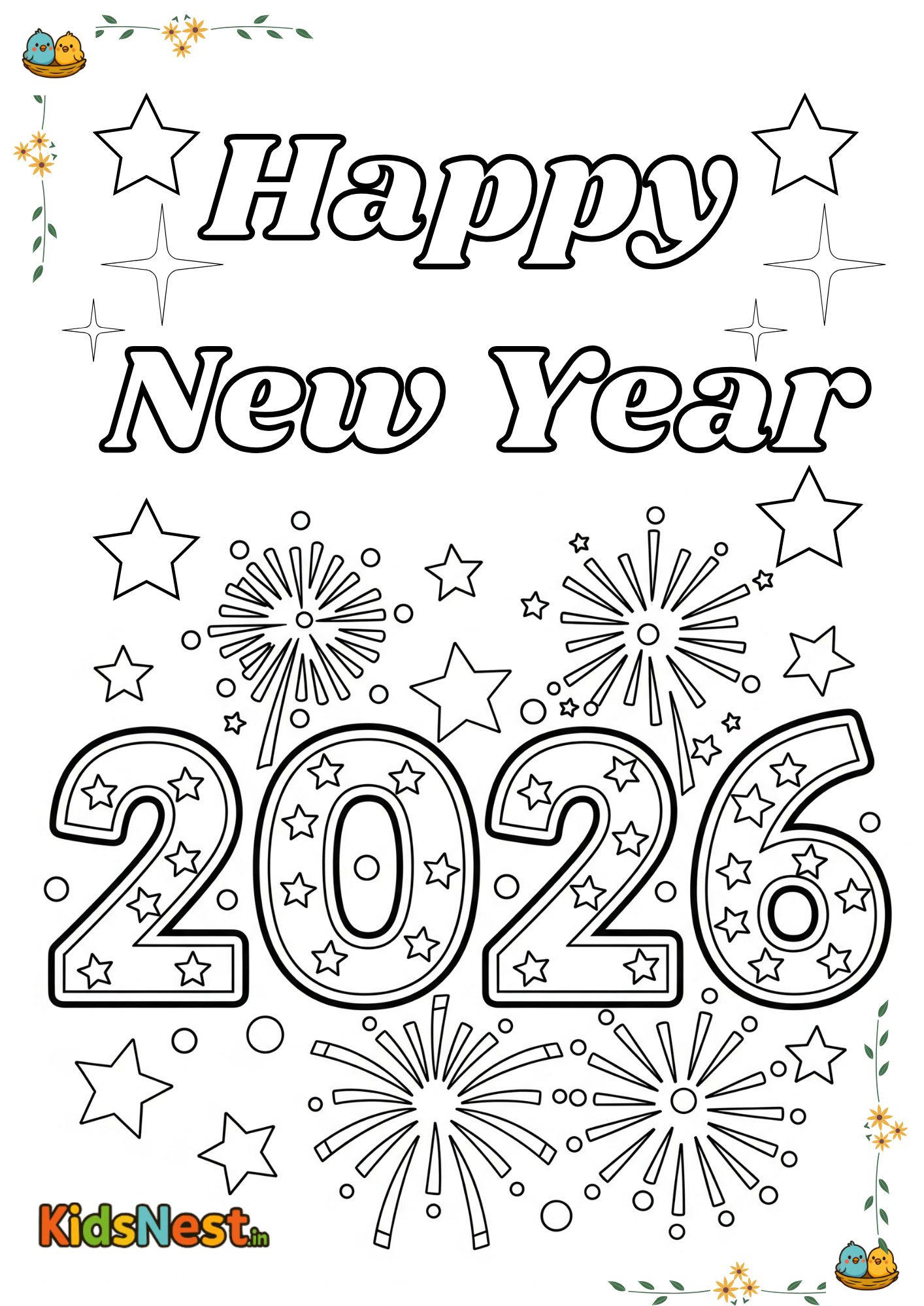 New Year 2026 Coloring Page | Free Kids Printable Activity cover