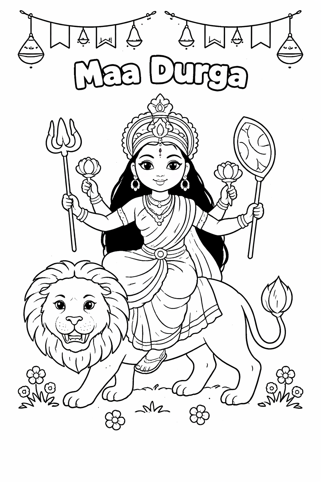 Goddess Durga Coloring Page | Free Printable for Kids