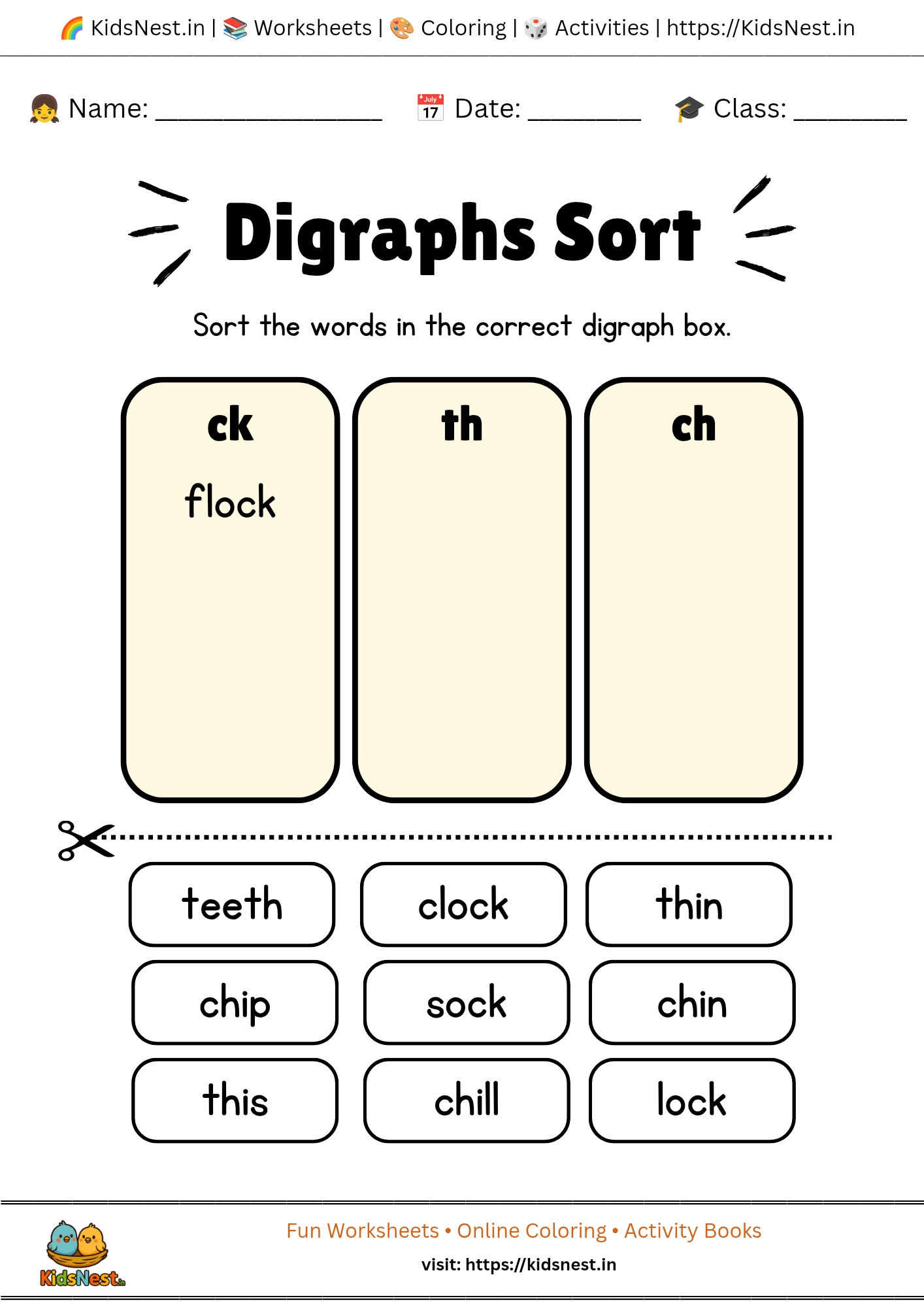 Free Digraph Sort Worksheets for Kids | Printable Activities