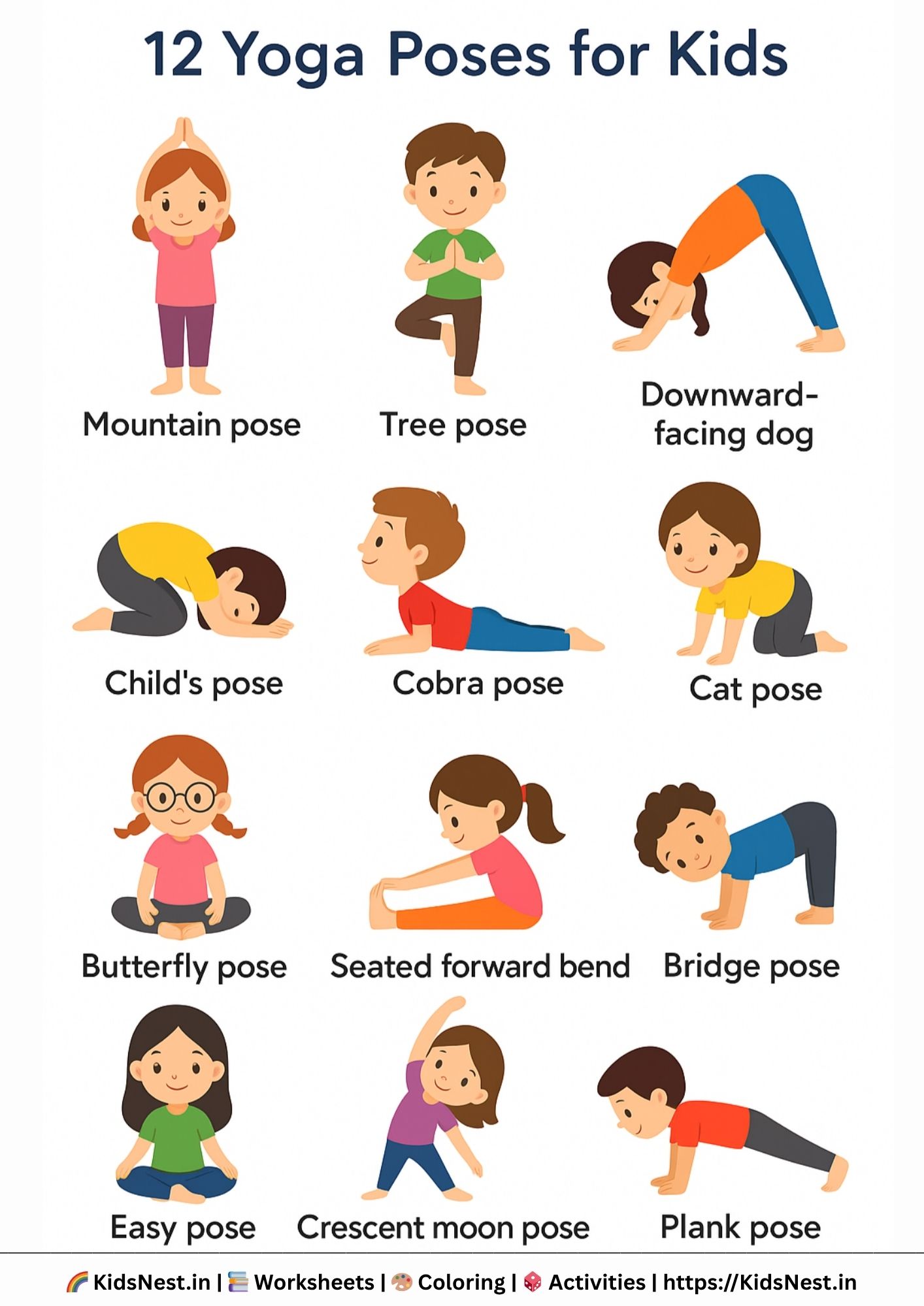 12 Yoga Poses for Kids: Printable Fun & Activity